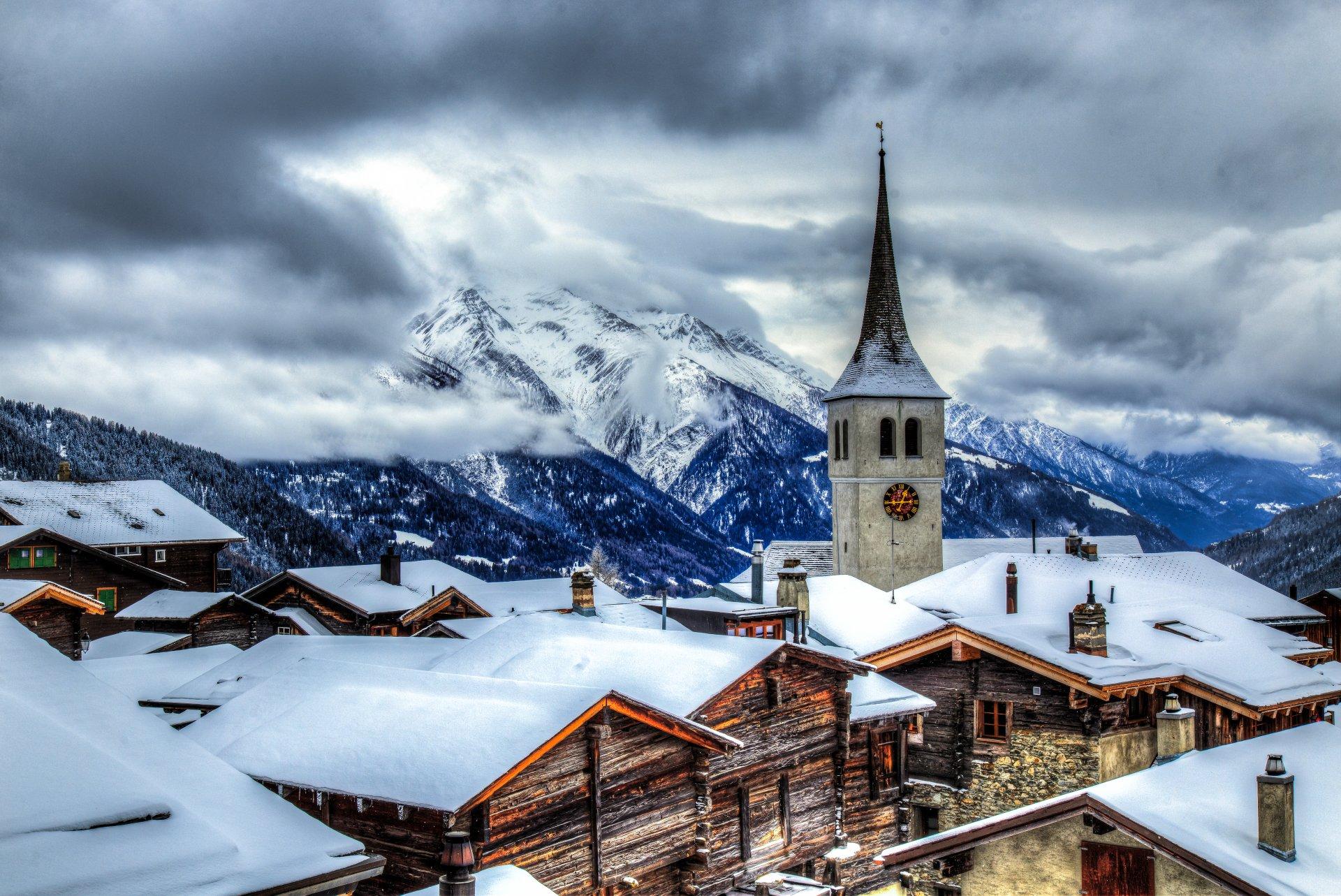 1920x1283 Mountain Winter Village in Switzerland 4k Ultra HD Wallpaper