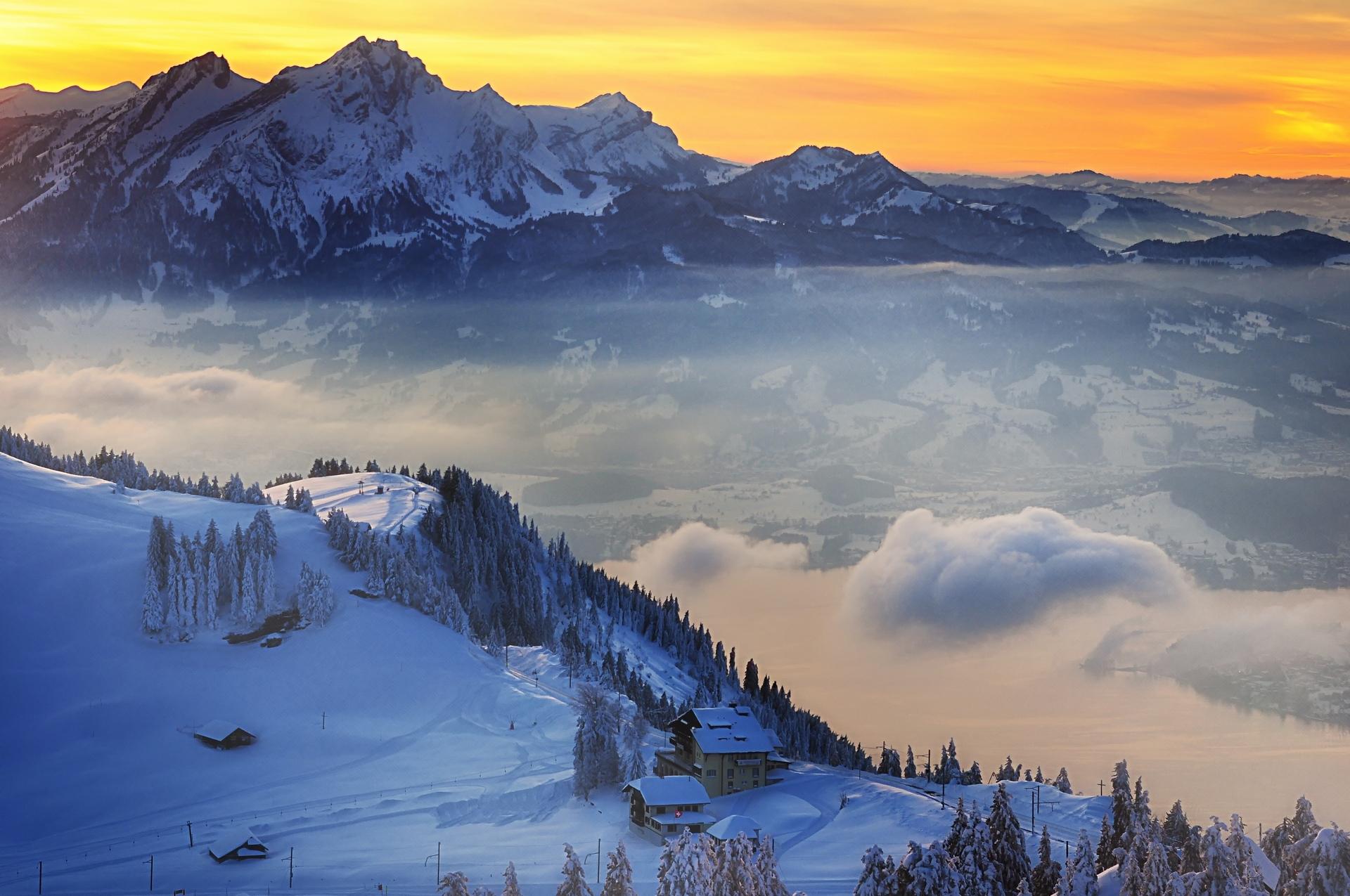 1920x1275 switzerland, Winter, Snow, Mountains, Sunset, Village Wallpaper HD / Desktop and Mobile Background