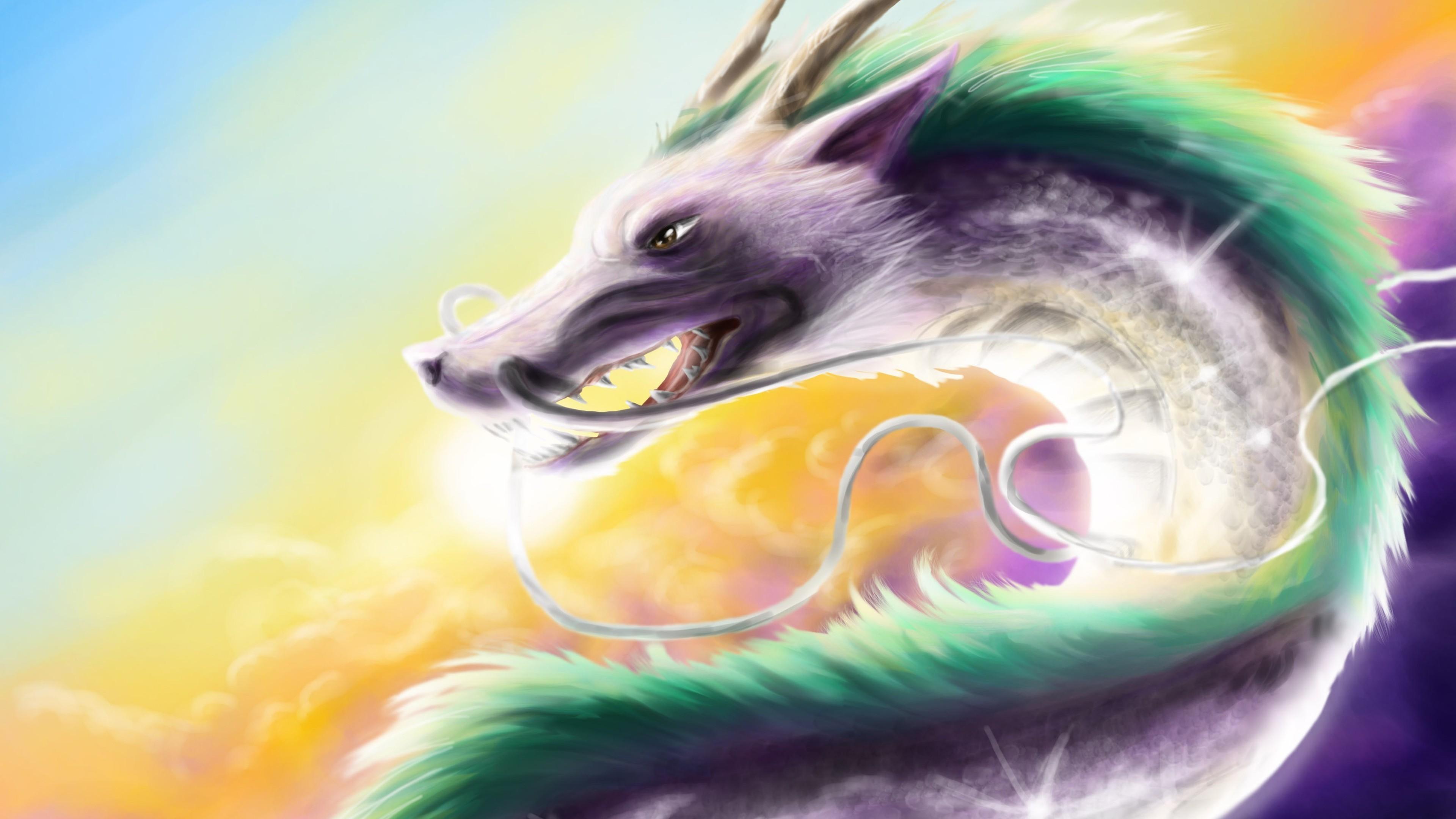 3840x2160 Fantasy Wolf Dragon Picture 4K HD Dreamy Wallpaper