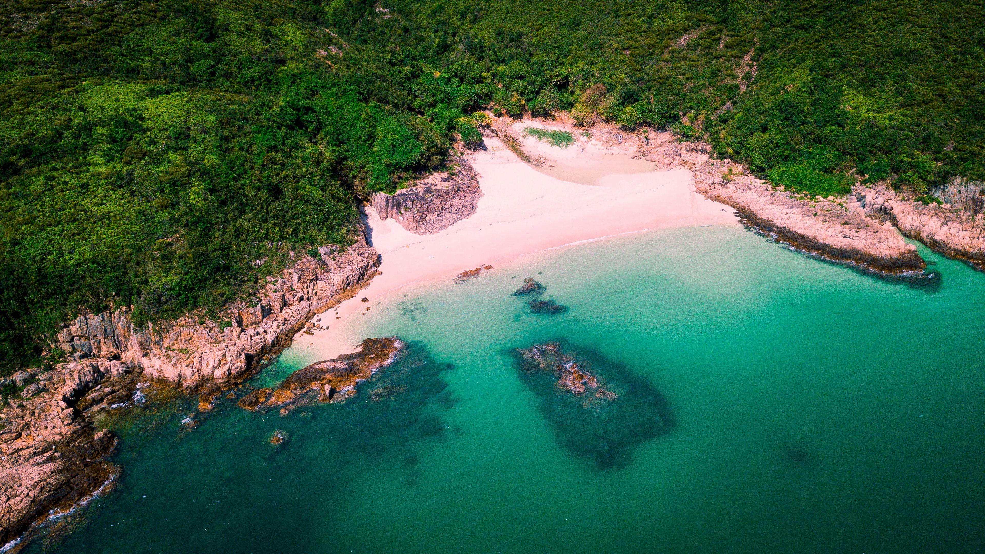 3840x2160 Download wallpaper 3840x2160 island, beach, aerial view, ocean, coast 4k uhd 16:9 HD background