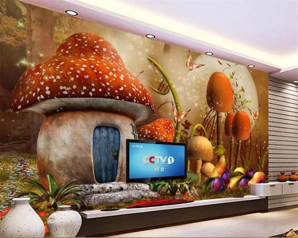 1000x800 beibehang Custom wallpaper mural cartoon children theme background wall Mushroom Cottage background wall painting 3D wallpaper. Wallpaper