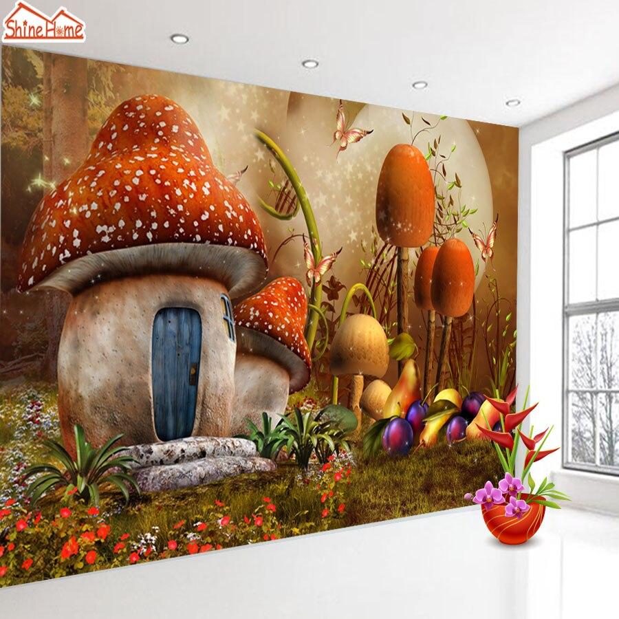 900x900 Cartoon Mushroom House Home Improvement Wallpaper for Living Room Kids Wall Mural Glitter Vinyl Wallpaper Paper Decor Wallpaper. Wallpaper