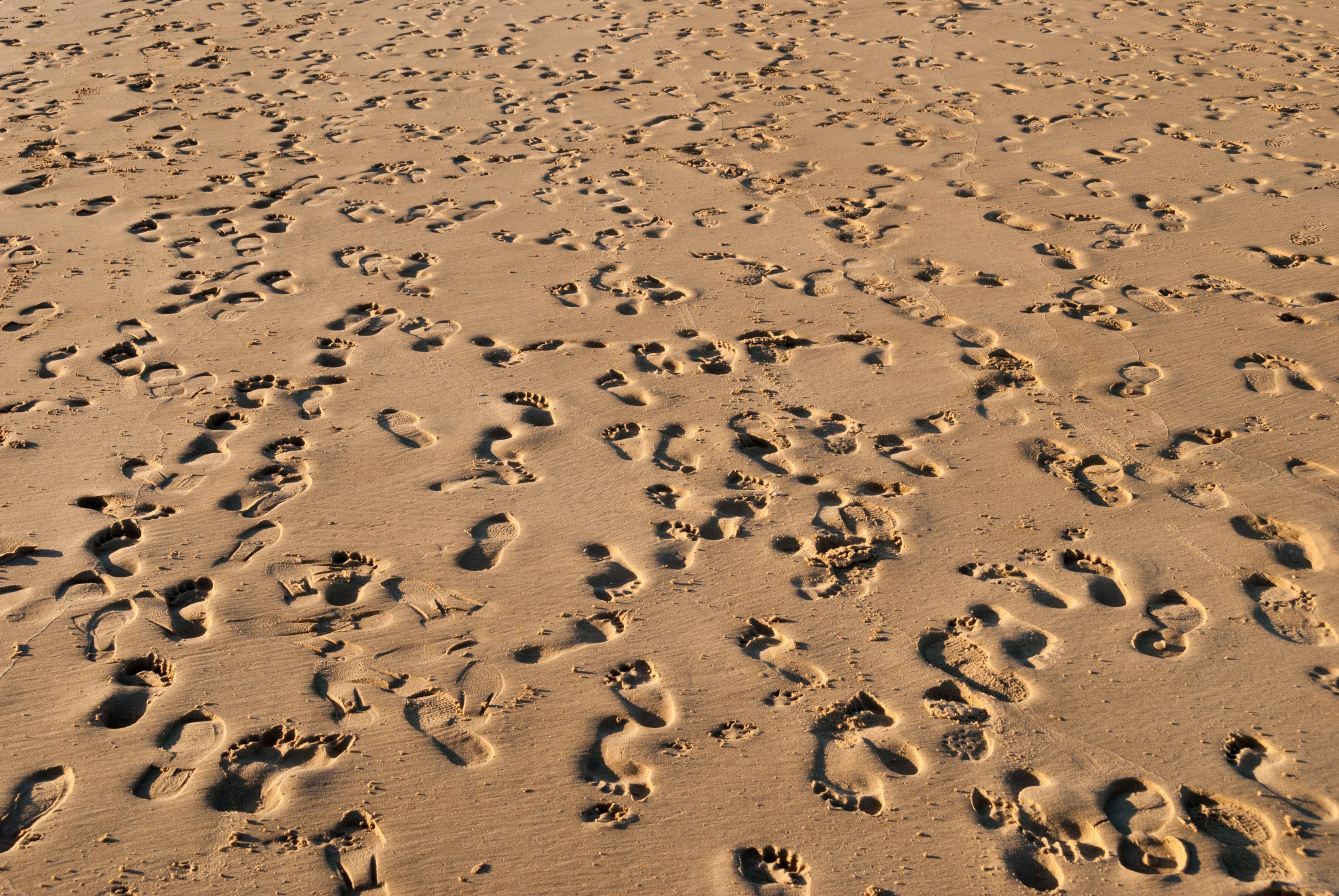 5808x3888 Footprints in the sand beach background texture