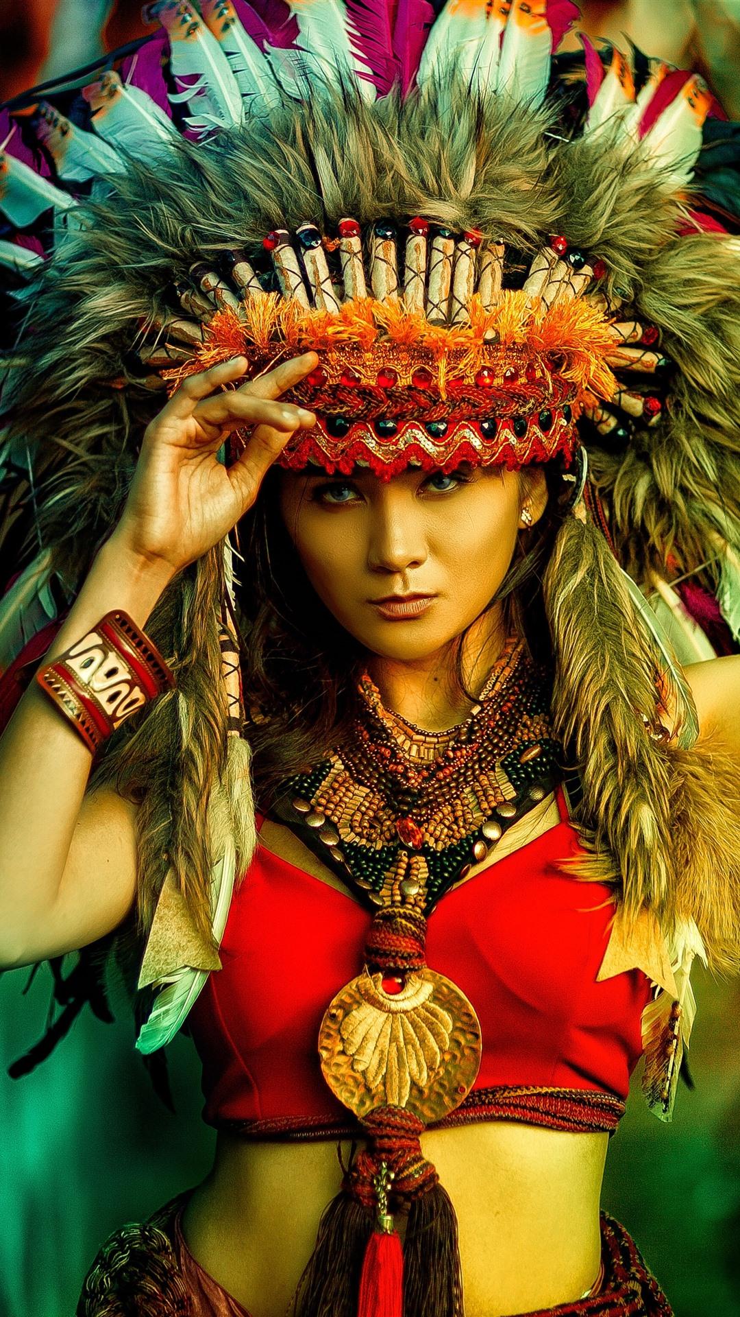 1080x1920 Asian Girl, India Style, Feathers, Decoration 1125x2436 IPhone 11 Pro XS X Wallpaper, Background, Picture, Image