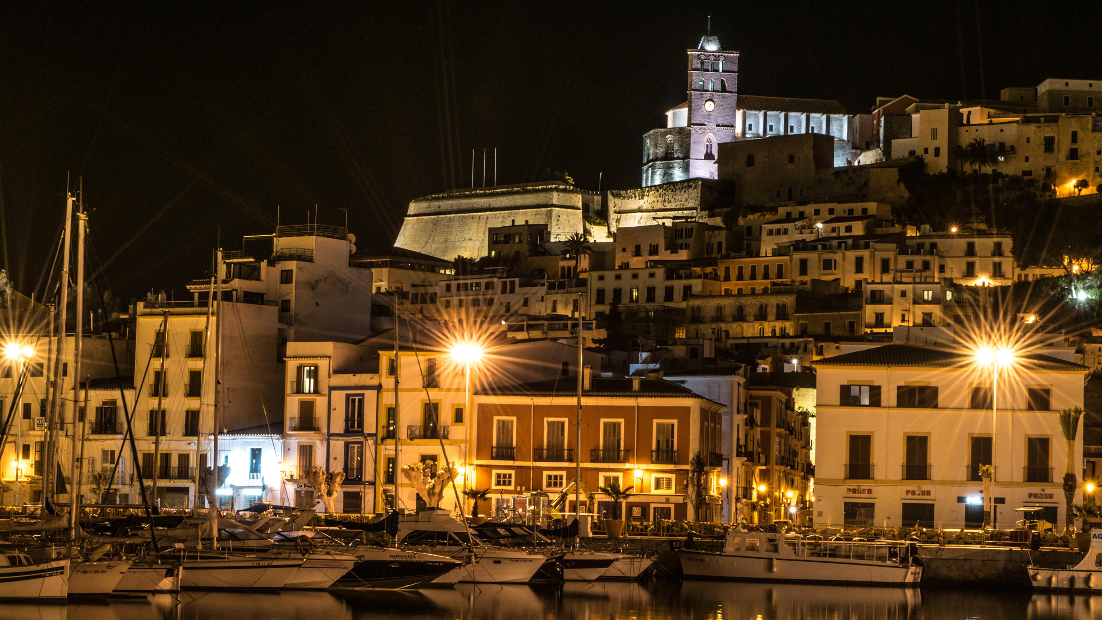 3840x2160 Picture Spain Ibiza Balearic Islands Pier night time 3840x2160