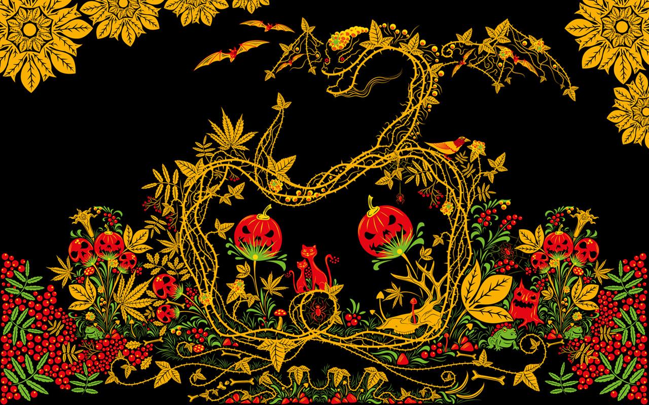 1280x800 Halloween Khokhloma free psychedelic wallpaper
