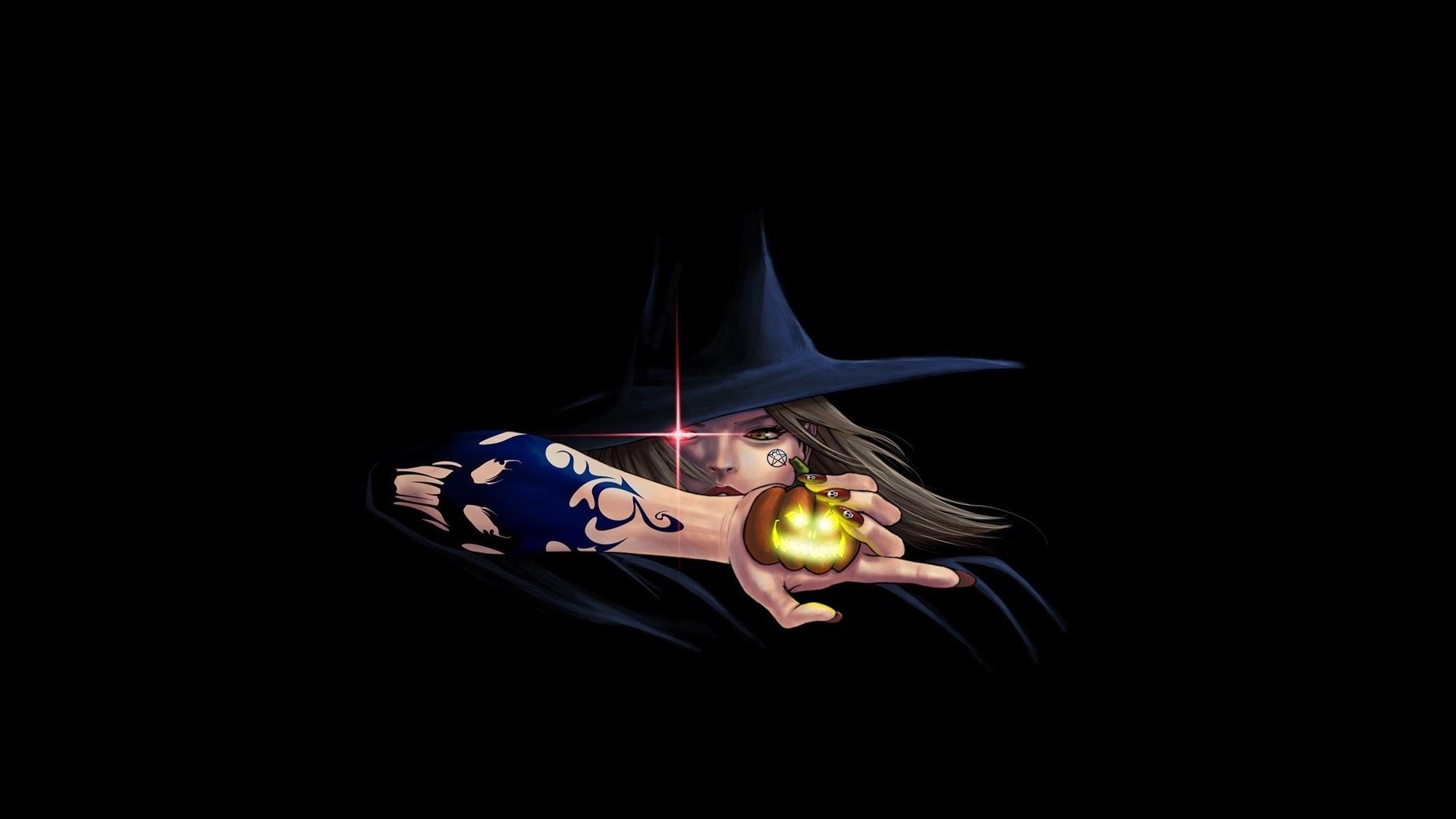 1920x1080 Desktop wallpaper witch, minimal, halloween, art, HD image, picture, background, 4e6f96