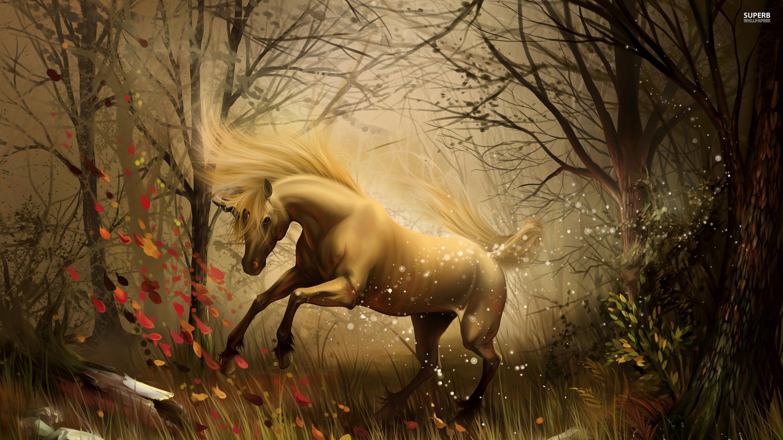 2560x1440 Unicorn In Enchanted Forest