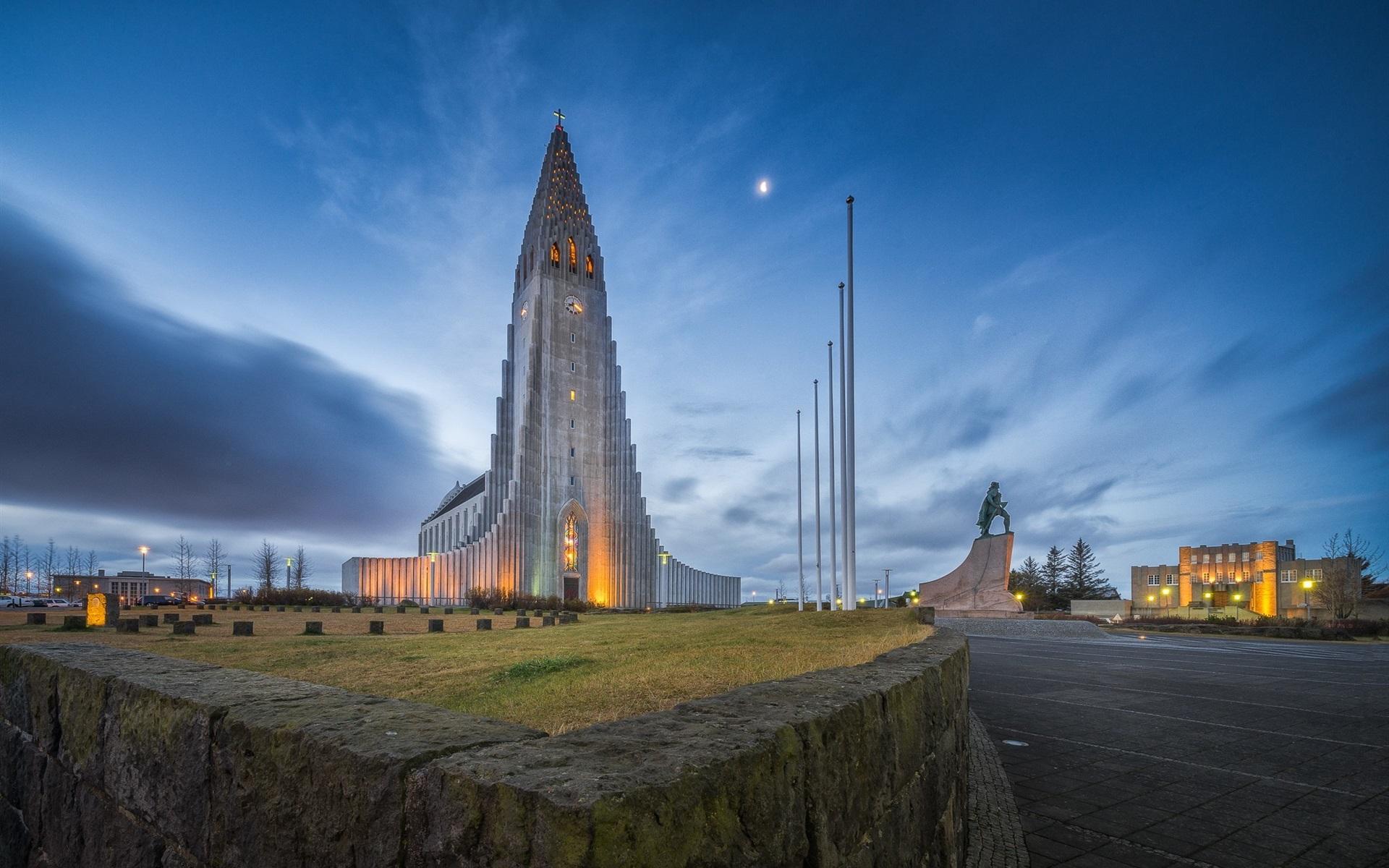 1920x1200 Wallpaper Church, Reykjavik, Iceland, evening 1920x1200 HD Picture, Image