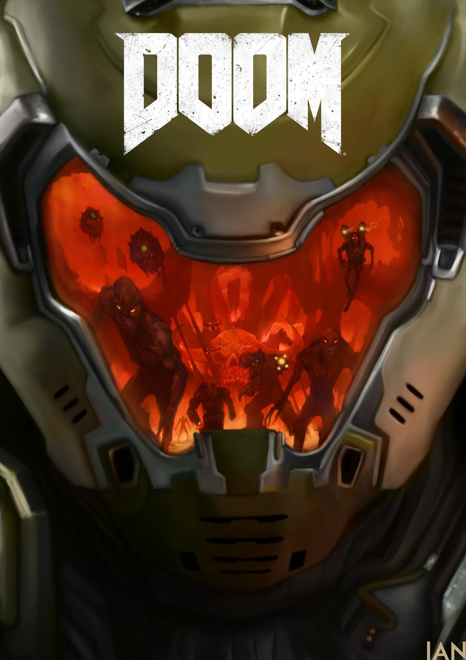 1600x2264 4K, DOOM Eternal, demon, glowing, Video Game Horror, Doom slayer, Doom (game), sword, frontal view, Doom guy, video games. Mocah HD Wallpaper