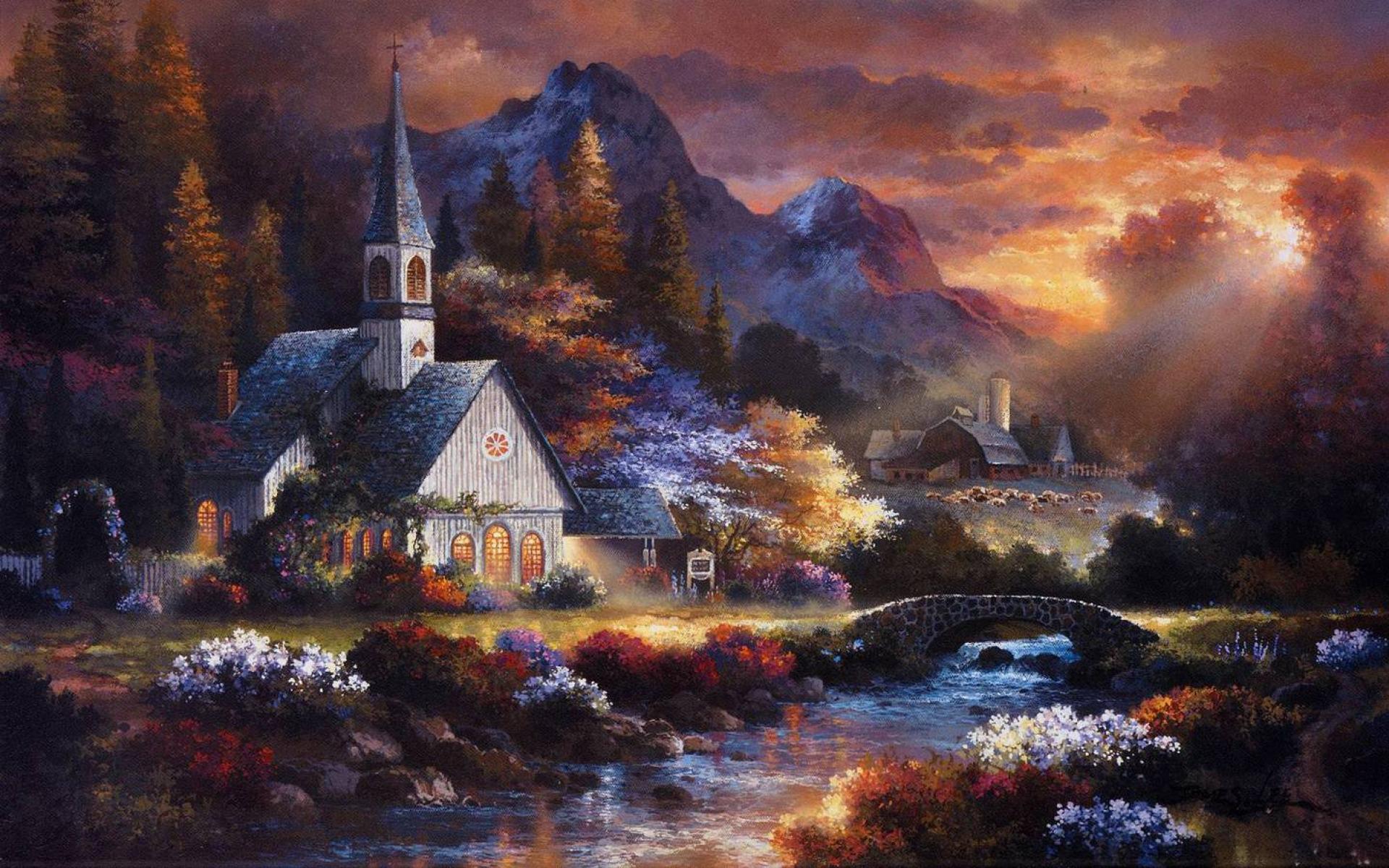 1920x1200 Church Farm Sheeps Pretty Vale desktop PC and Mac wallpaper