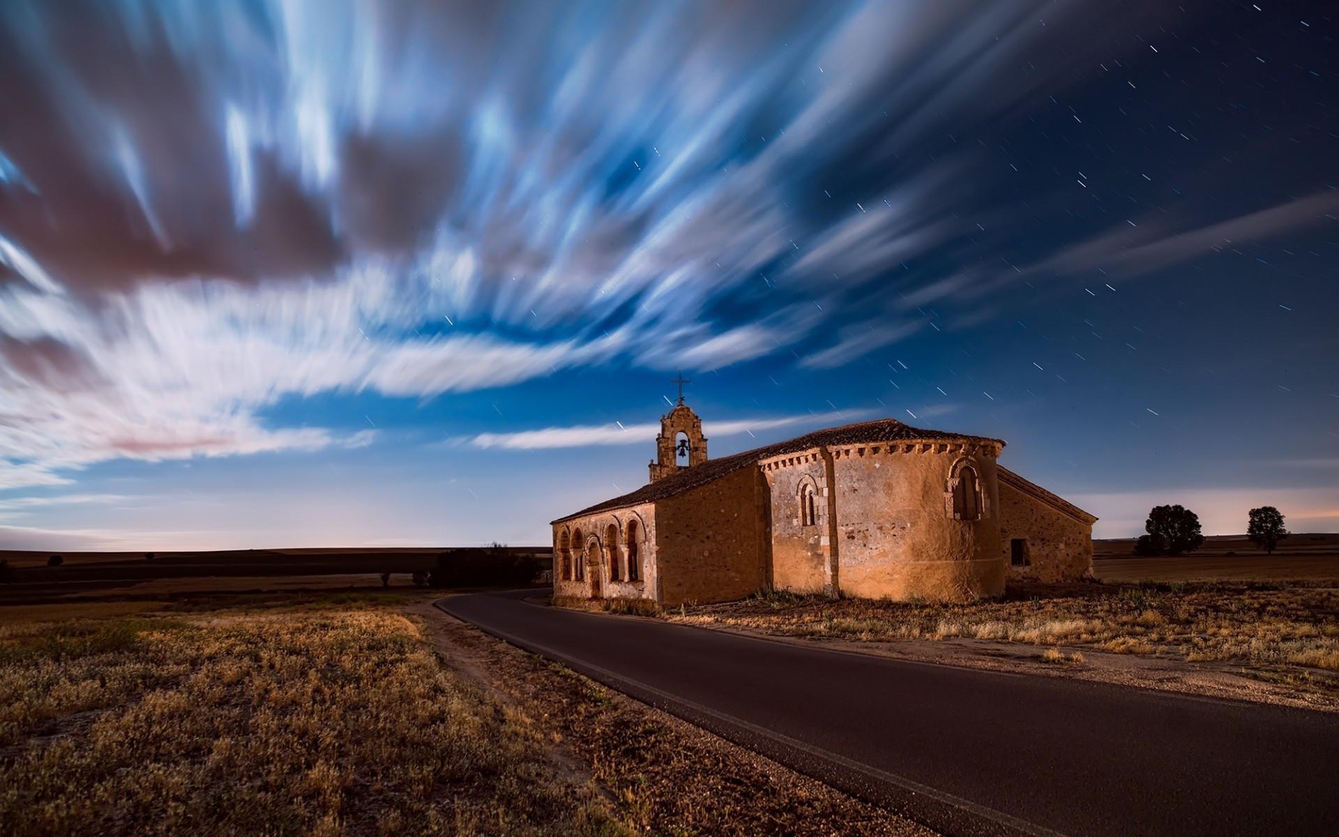 1920x1200 Download 1920x1200 Church, Timelapse, Scenic, Clouds, Religious, Building, Stars Wallpaper for MacBook Pro 17 inch