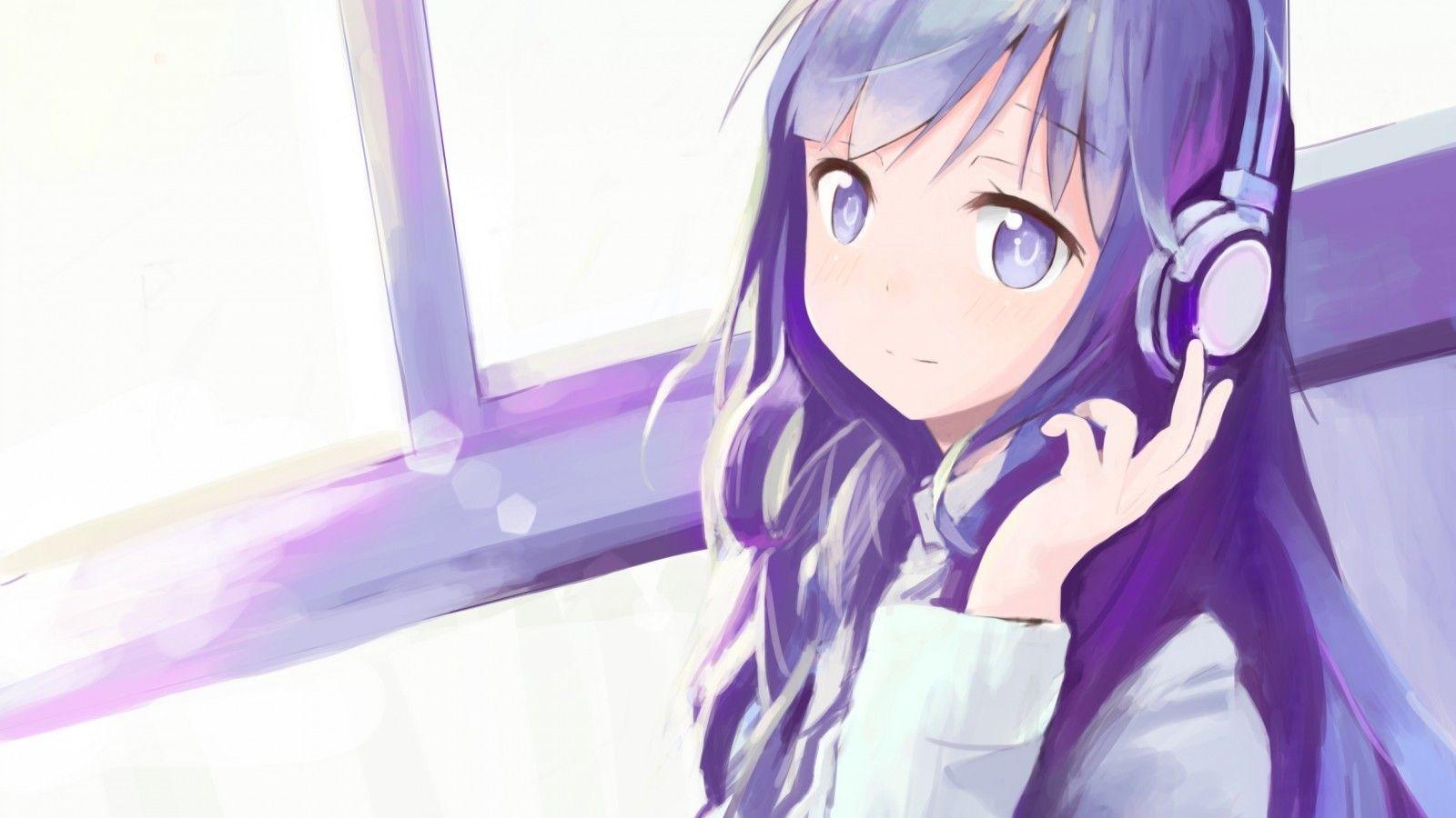 1600x900 Anime Girls Headphones Wallpaper