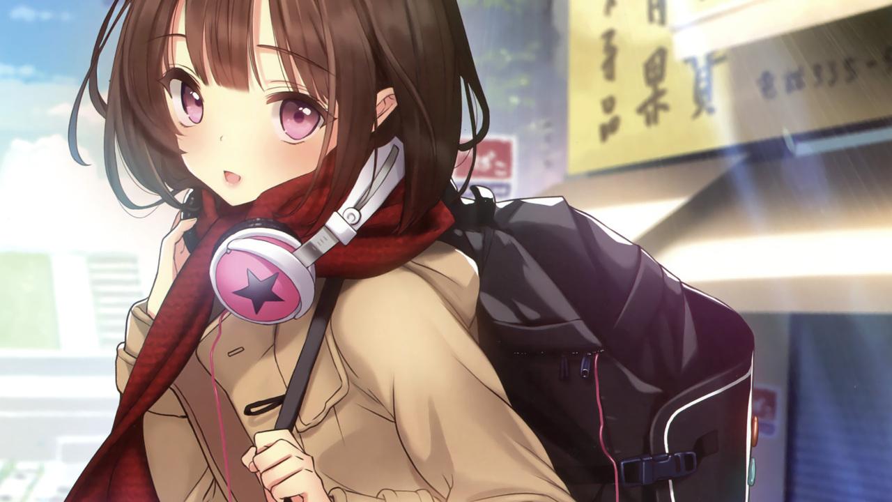 1280x720 16++ Anime Girl With Headphones Wallpaper HD