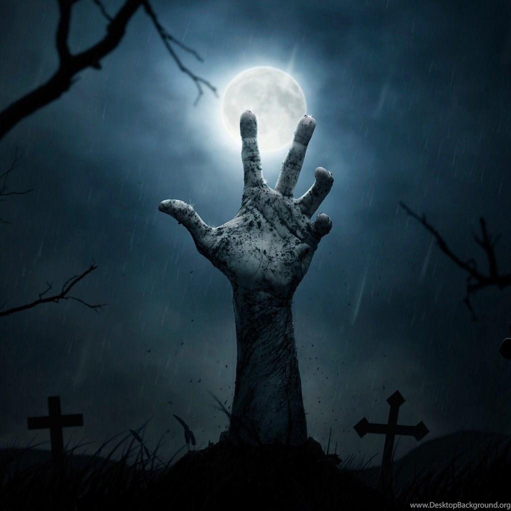 1024x1024 Download Wallpaper Halloween, Horror, Night, Moon, Cemetery. Desktop Background