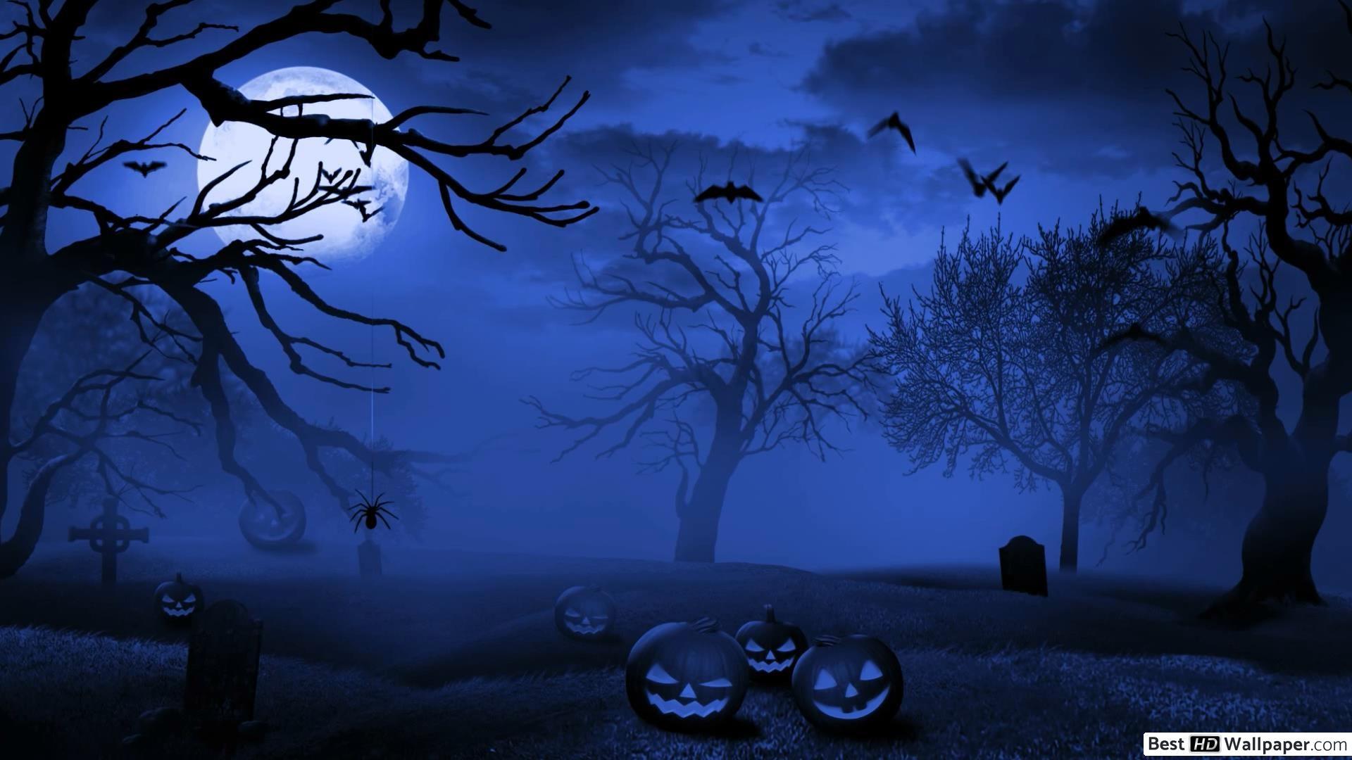 1920x1080 Halloween Graveyard at Night HD wallpaper download