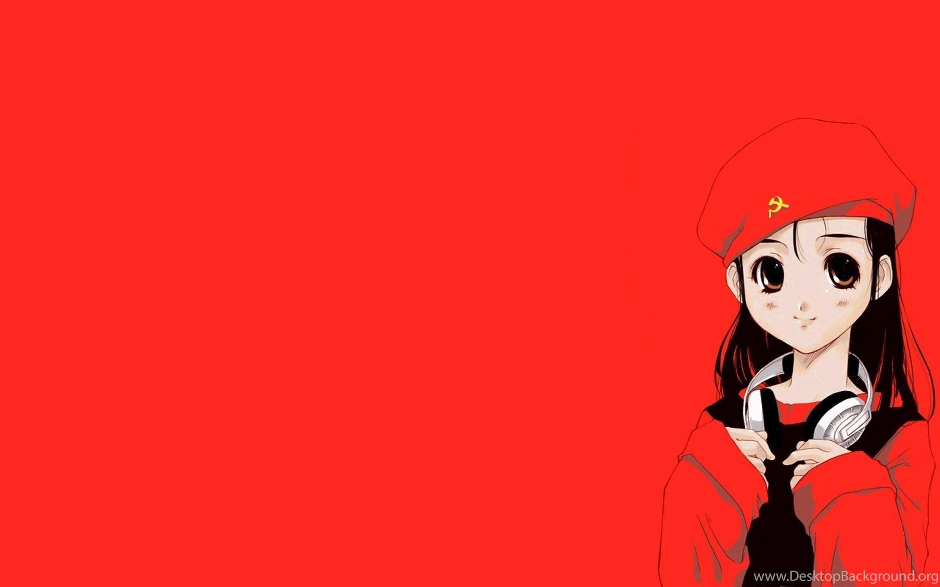 1920x1200 Cccp Ussr Anime Girl Headphones Red Flag Widescreen HD Wallpaper. Desktop Background
