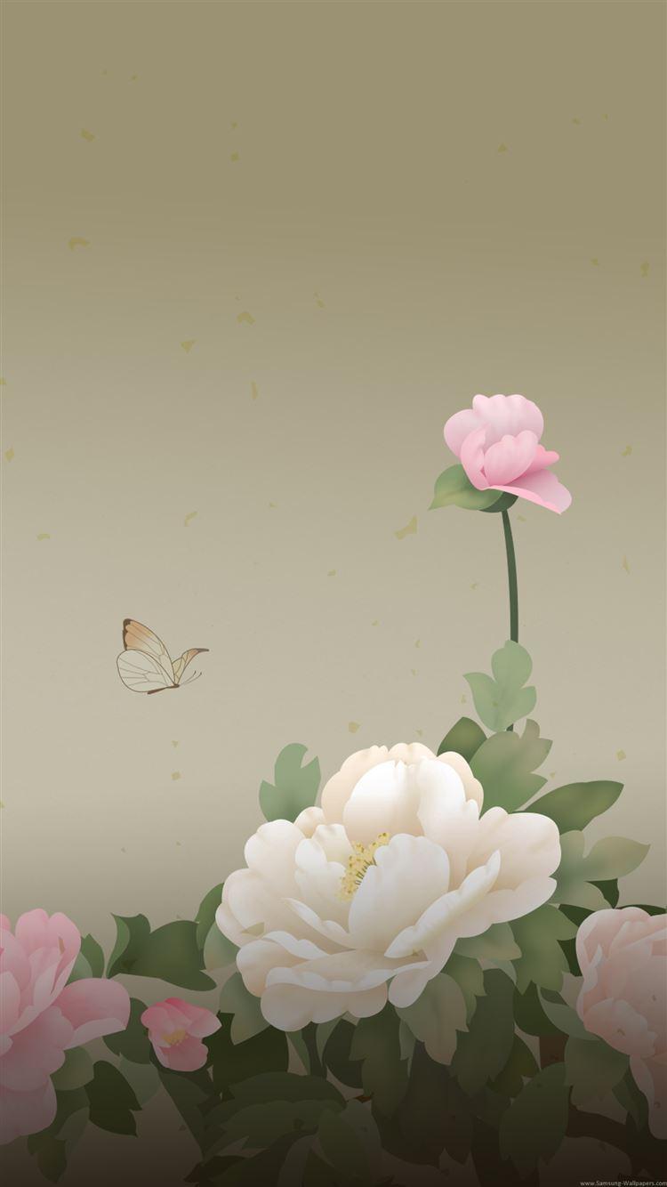 750x1334 Peony Flowers Butterfly iPhone 8 Wallpaper Free Download