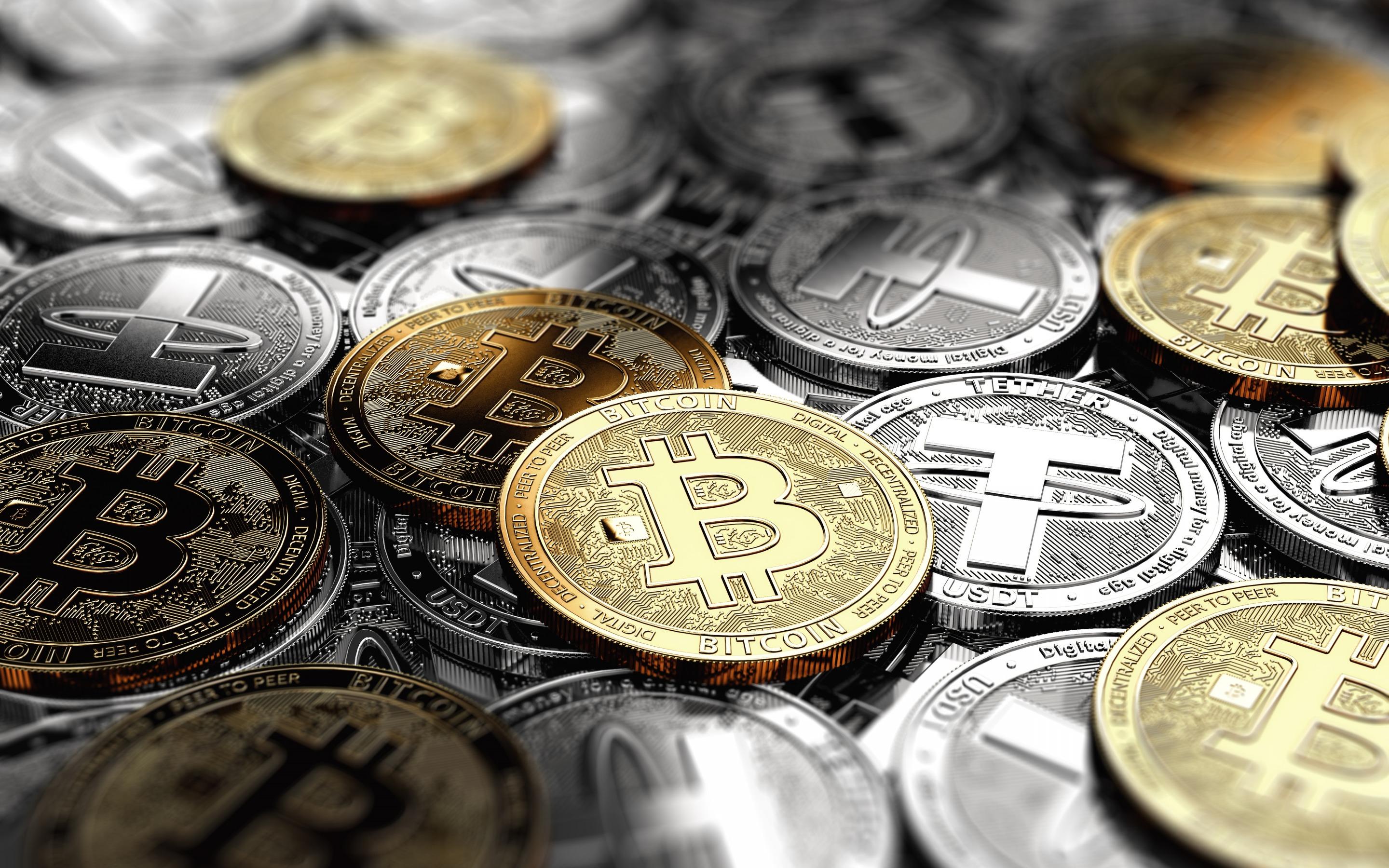 2880x1800 Download wallpaper Bitcoin, Tether, signs of crypto currencies, gold coin, silver coins, electronic money, finance concepts, business, crypto currency for desktop with resolution 2880x1800. High Quality HD picture wallpaper