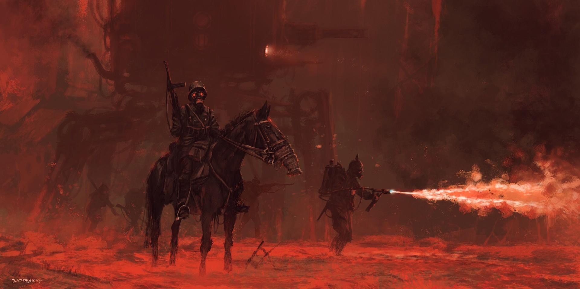 1920x958 military, Flamethrower, Digital Art, Gas Masks Wallpaper HD / Desktop and Mobile Background
