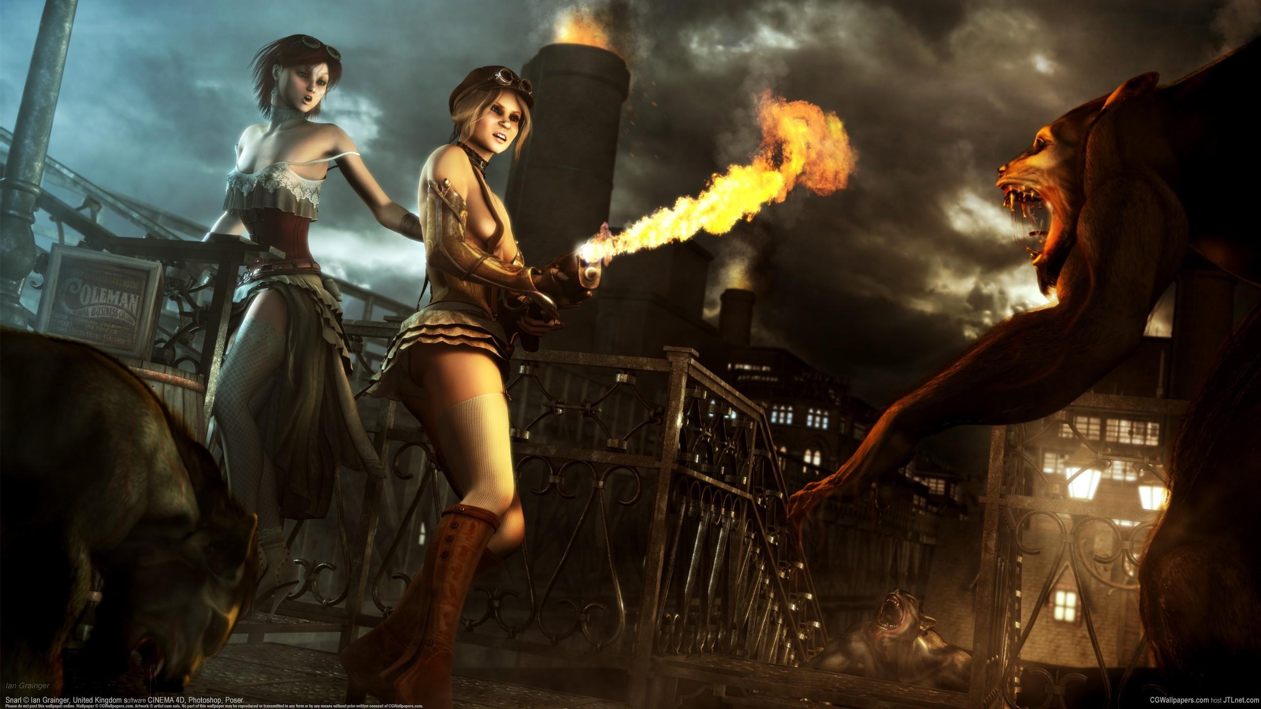 2560x1440 ian, Grainger, Girls, Monsters, Werewolve, Flamethrower, Wolf, Wolves Wallpaper HD / Desktop and Mobile Background
