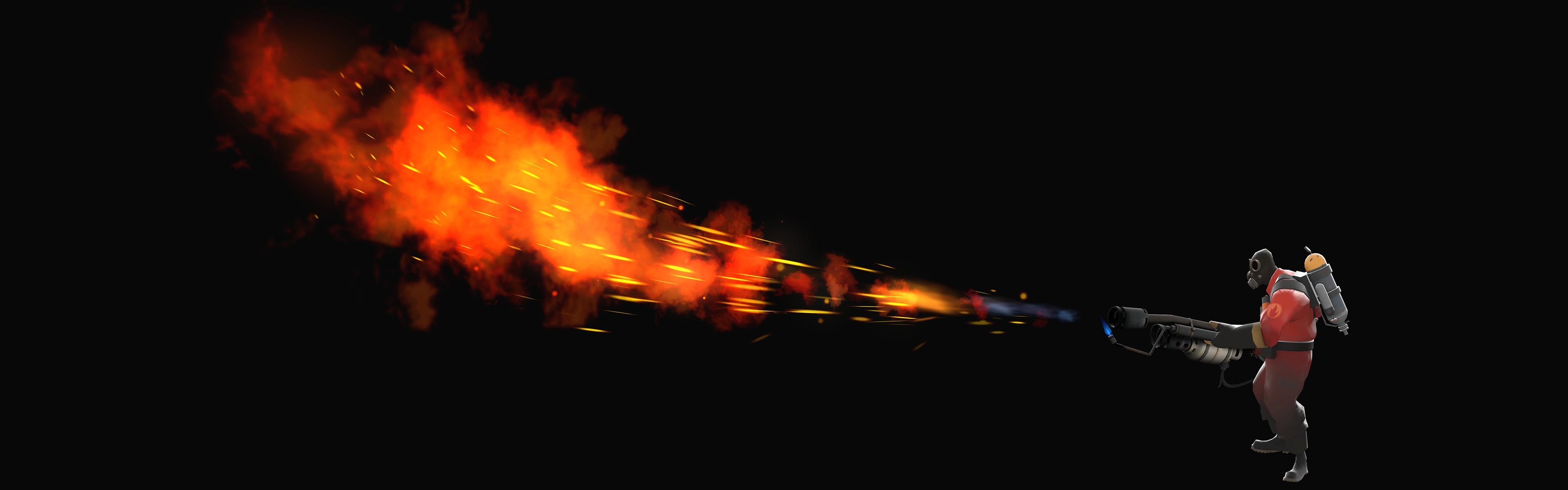 3840x1200 flamethrower team fortress 2 black background pyro 3840x1200 wallpaper High Quality Wallpaper, High Definition Wallpaper