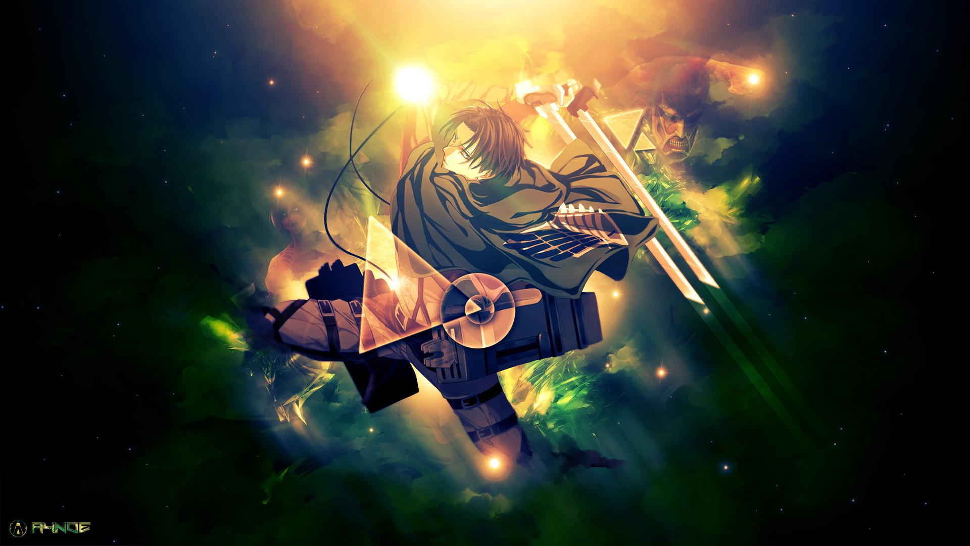 1920x1080 Attack On Titan Levi Ackerman With Sword With Background Of Dark Night Stars And Golden Lighting HD Anime Wallpaper