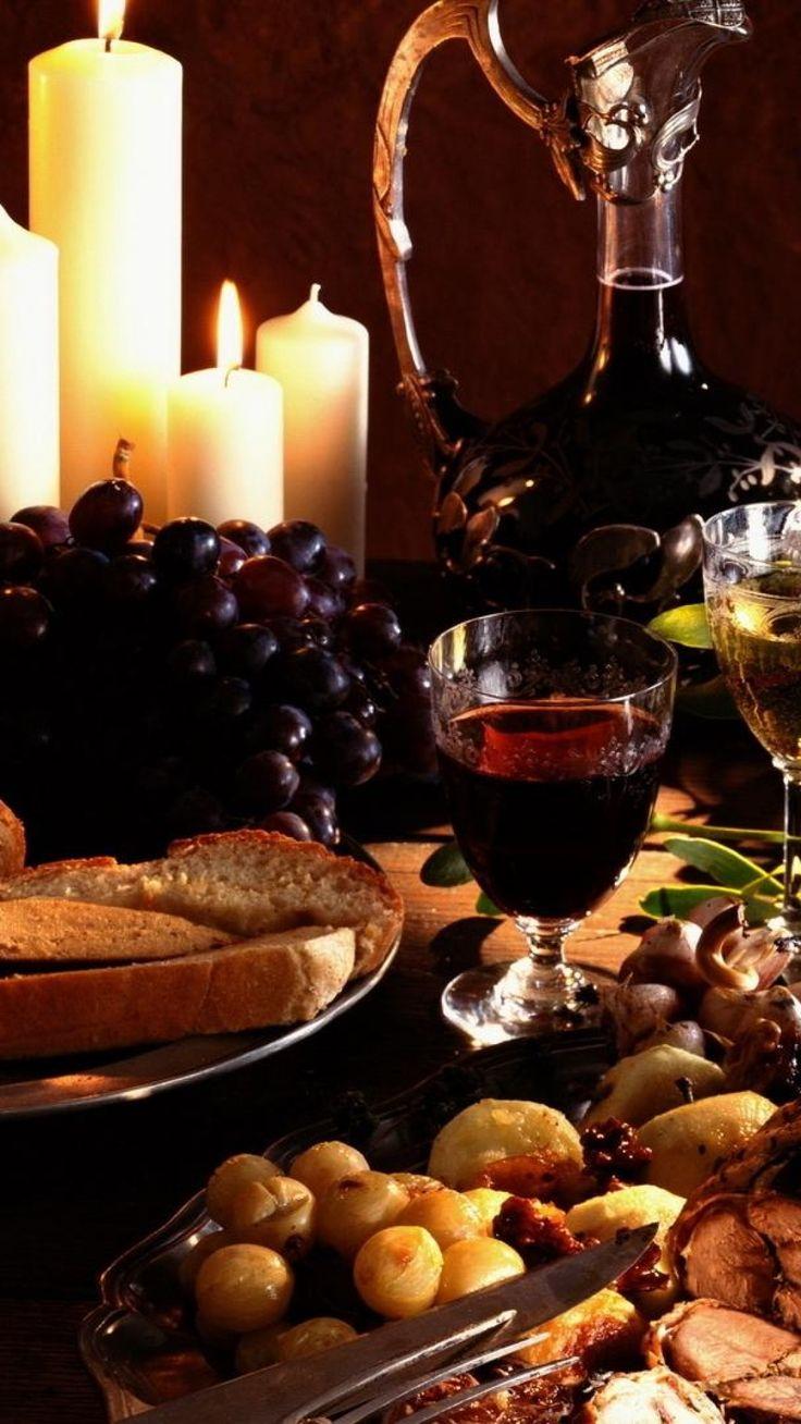 736x1308 Delicious Meal Food Wine Grapes Steak Candles. Android Wallpaper. Food, Wine recipes, Yummy food