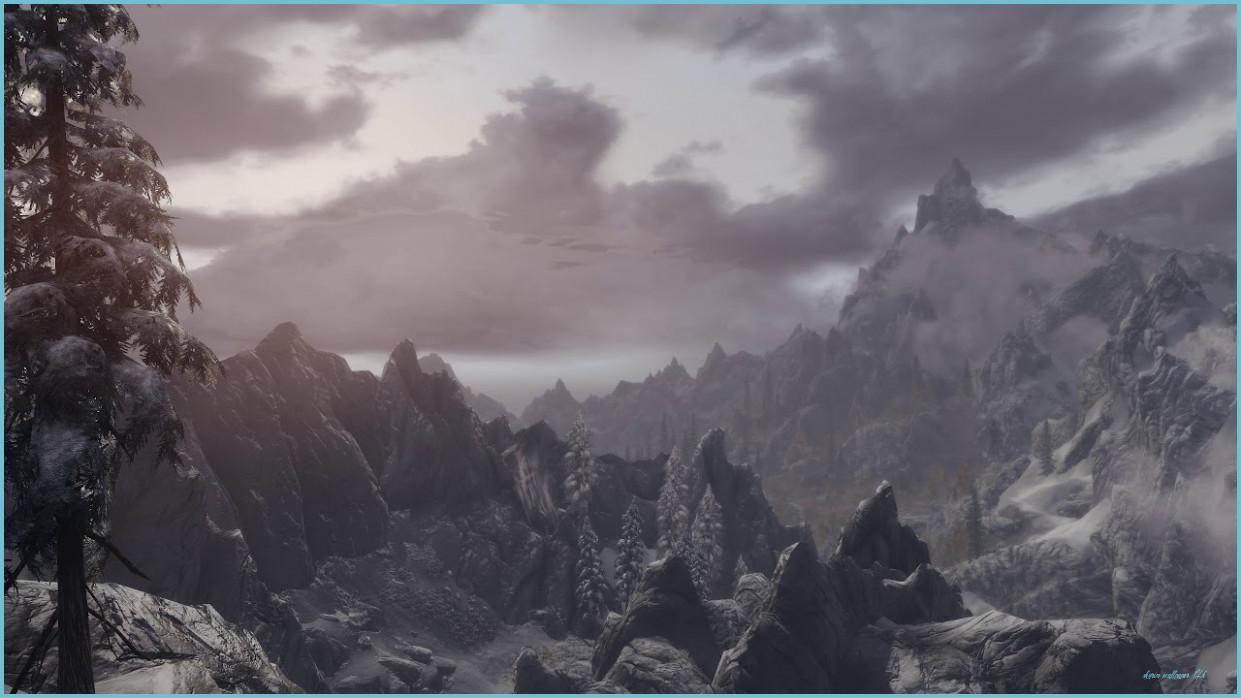 1241x698 Wintry Peaks - (Skyrim SE) - [Live Wallpaper] 13K Wallpaper 4k