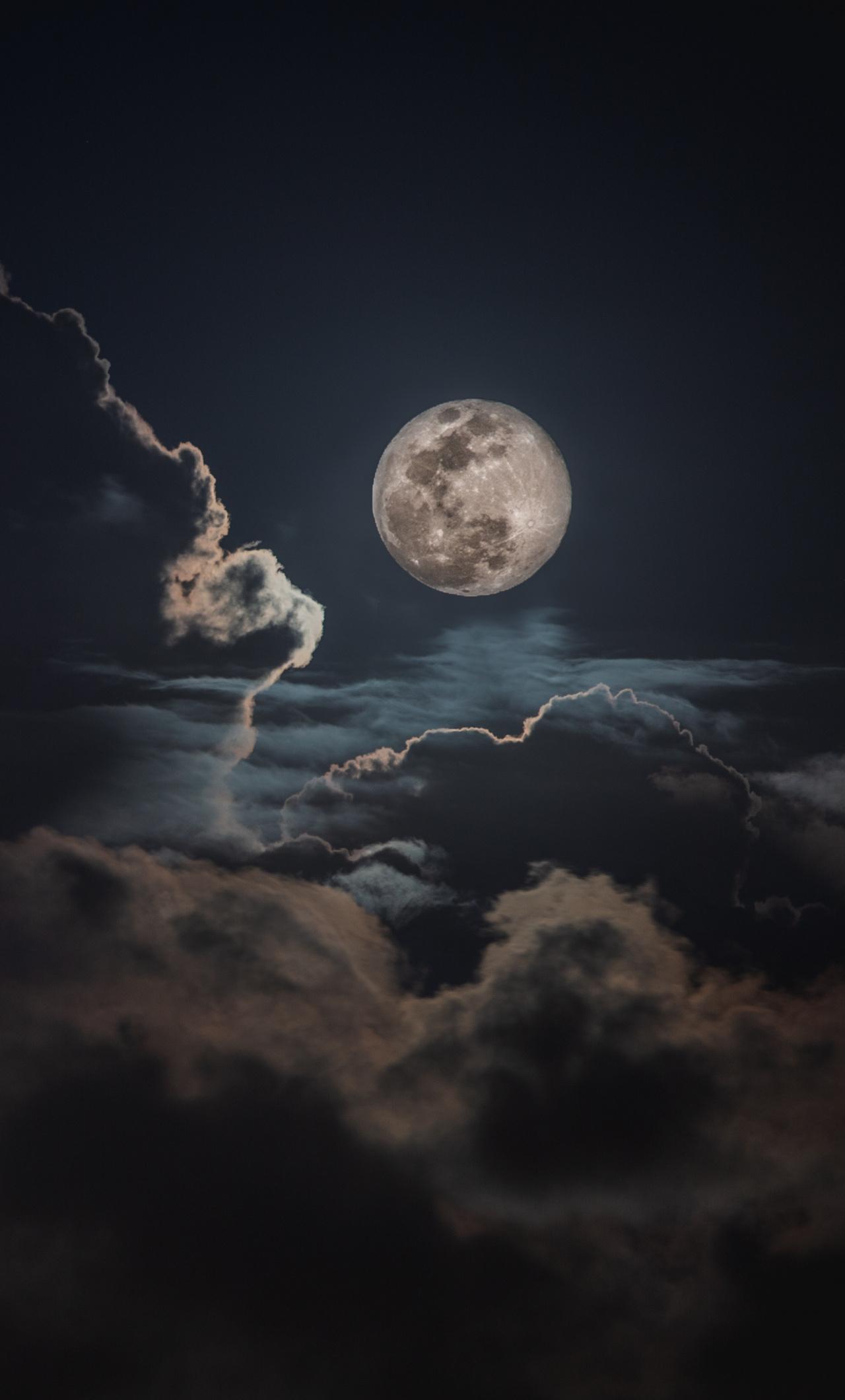 1280x2120 Download Night, clouds and moon, nature, sky wallpaper, 1280x iPhone 6 Plus