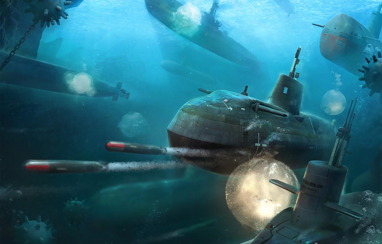 1332x850 Wallpaper The ocean, Sea, The game, Submarine, Boats, Art, Game, Torpedoes, Submarine, Submarines, Torpedo, Game Art, Submarine, Environments, Transport & Vehicles, by Constantin Pankratov image for desktop, section игры