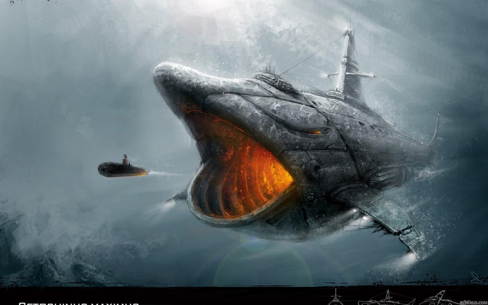 1680x1050 ocean battle submarine underwater whale 1680x1050 wallpaper