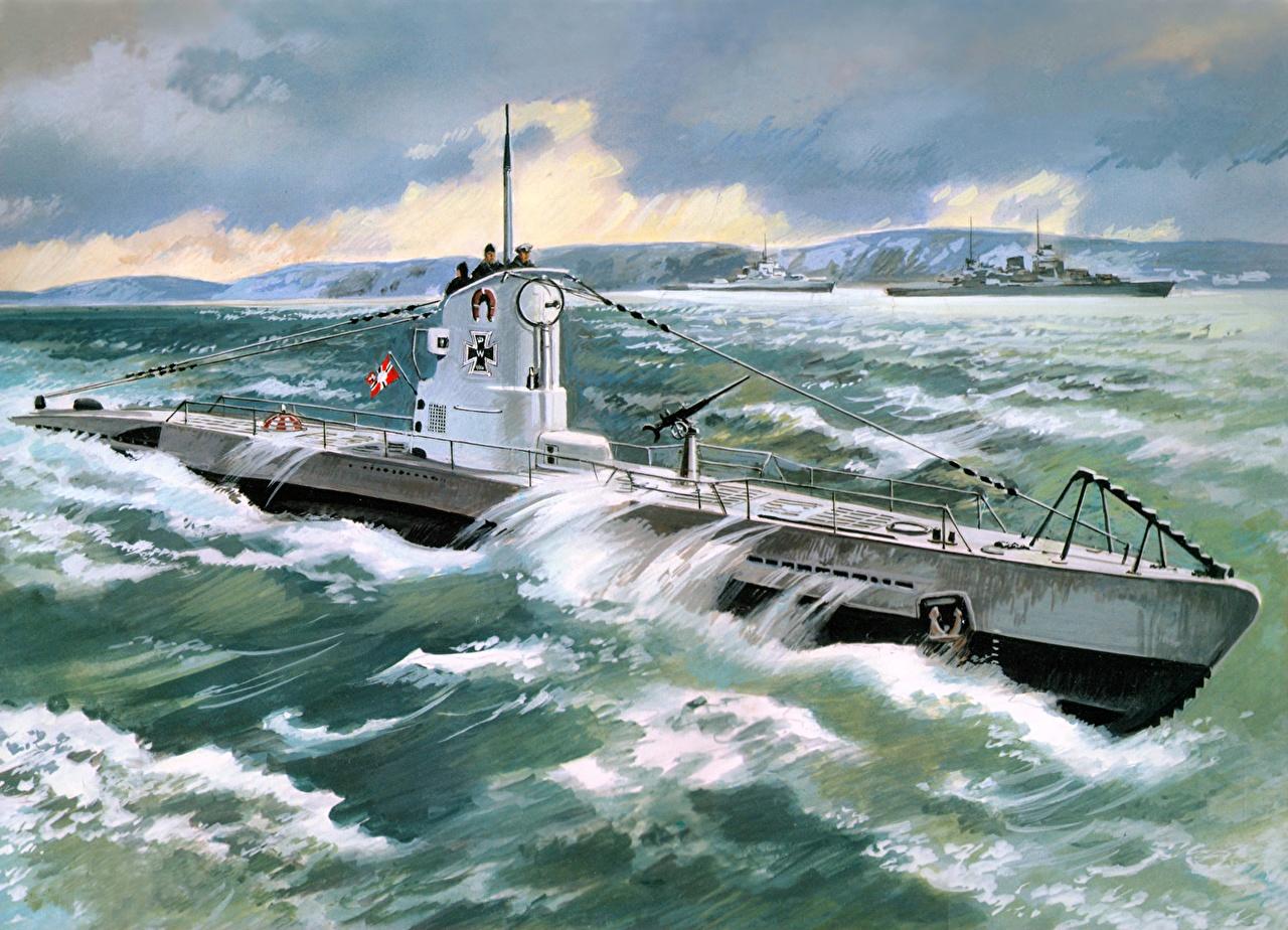 1280x924 Wallpaper Submarines U Type 2B ( 1939 ) Painting Art Army