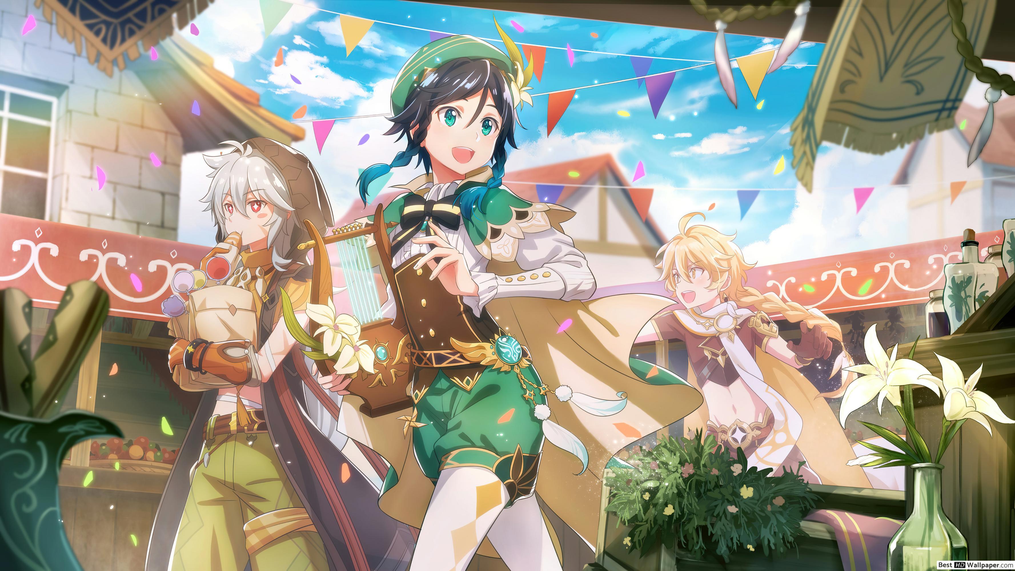 3554x1999 Venti with Aether & Razor Impact (Anime Video Game) HD wallpaper download