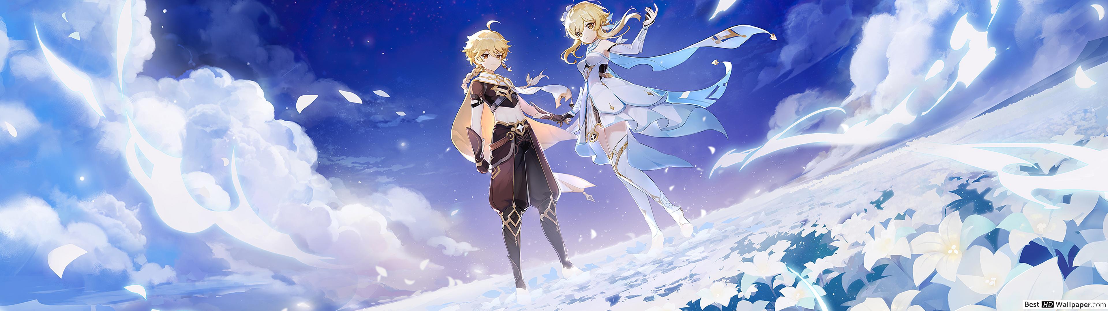 3840x1080 Aether with Lumine. Genshin Impact (Anime Video Game) 4K wallpaper download