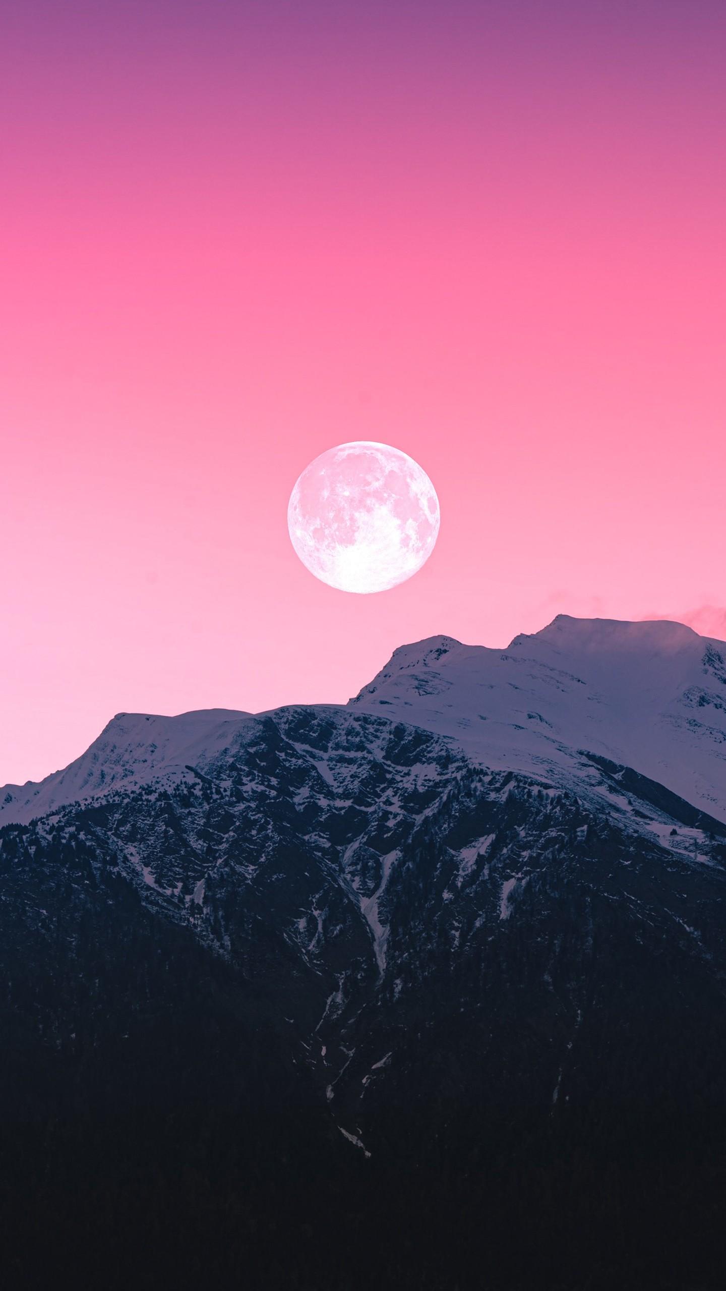 1440x2560 Twilight Moon over Mountains Wallpaper