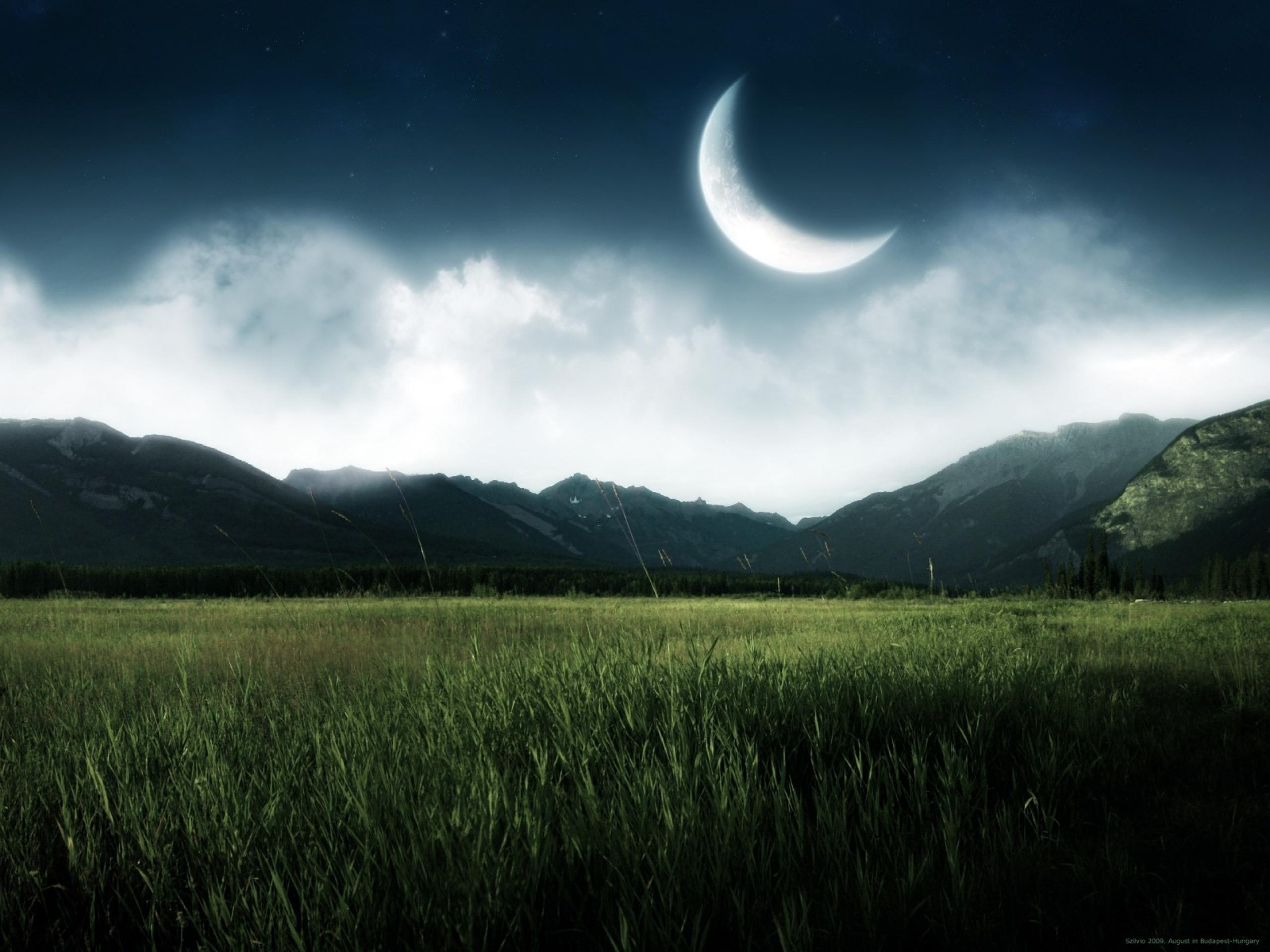 2560x1920 Mountains Night Moon Grass wallpaper. Mountains Night Moon Grass