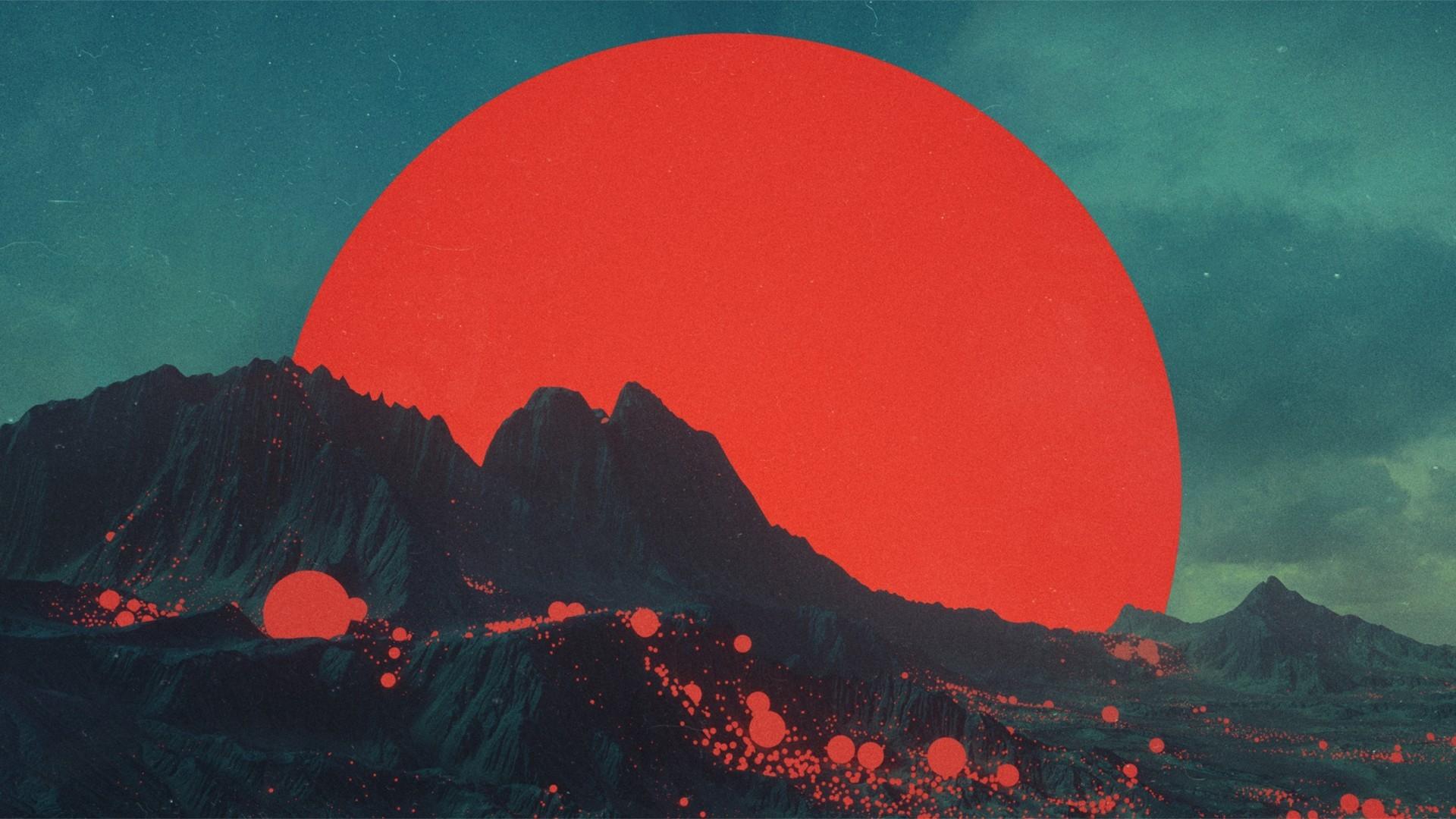 1920x1080 Red Moon, Mountain, Dawn, Surface Moon Wallpaper HD