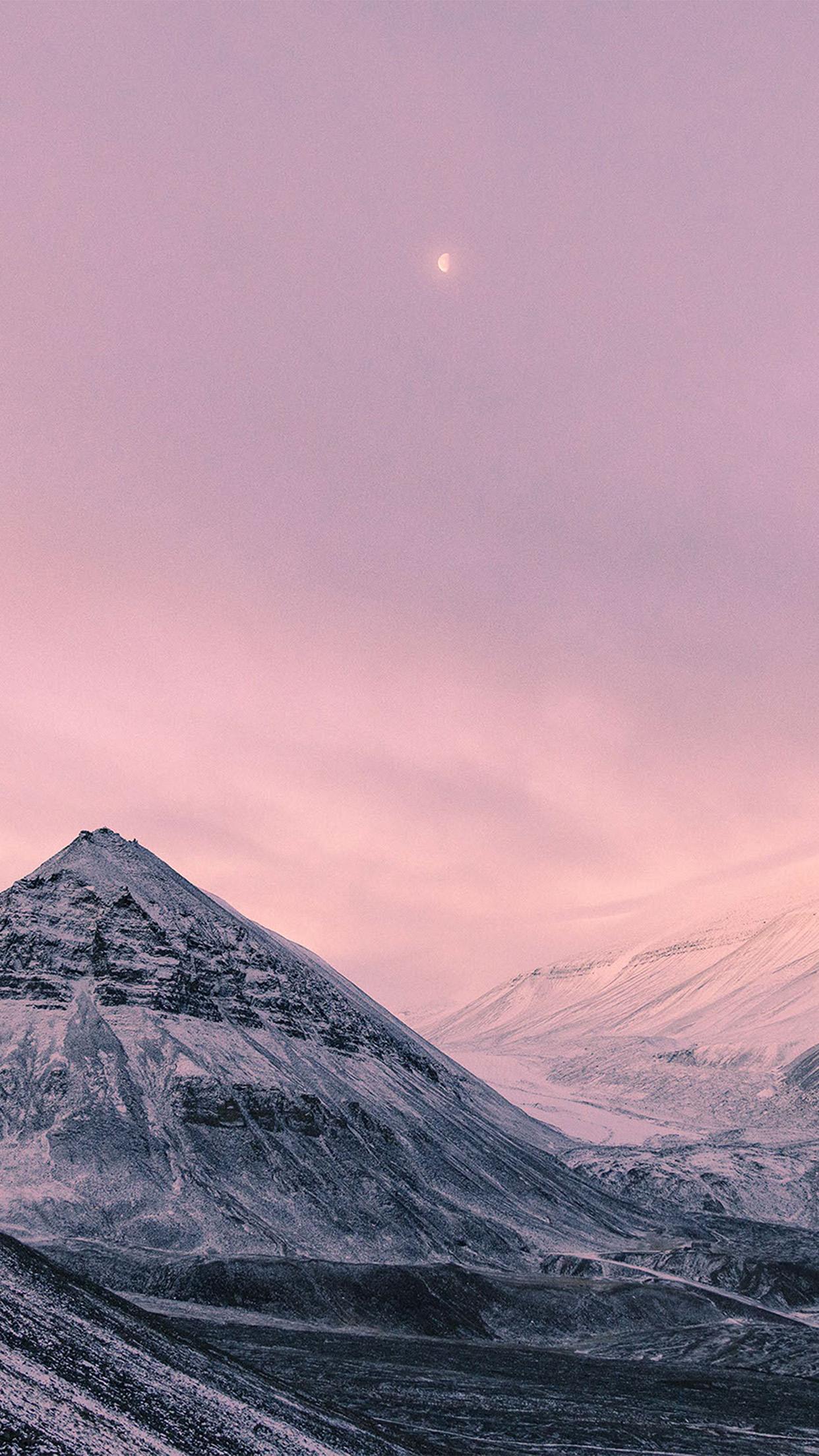 1242x2208 Snow Winter Moon Mountain Nature Pink Wallpaper
