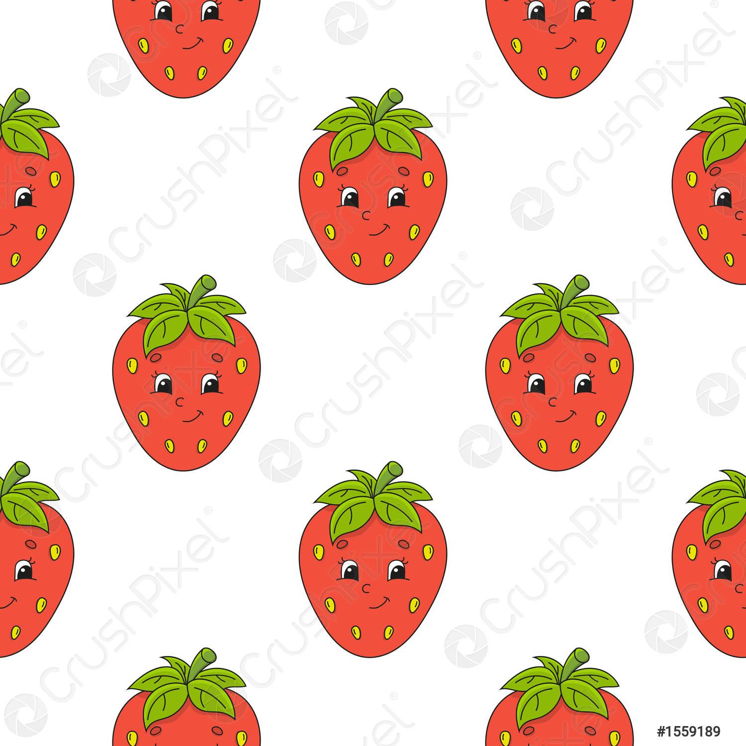 1500x1500 Happy strawberry Colored seamless pattern with cute cartoon character Simple