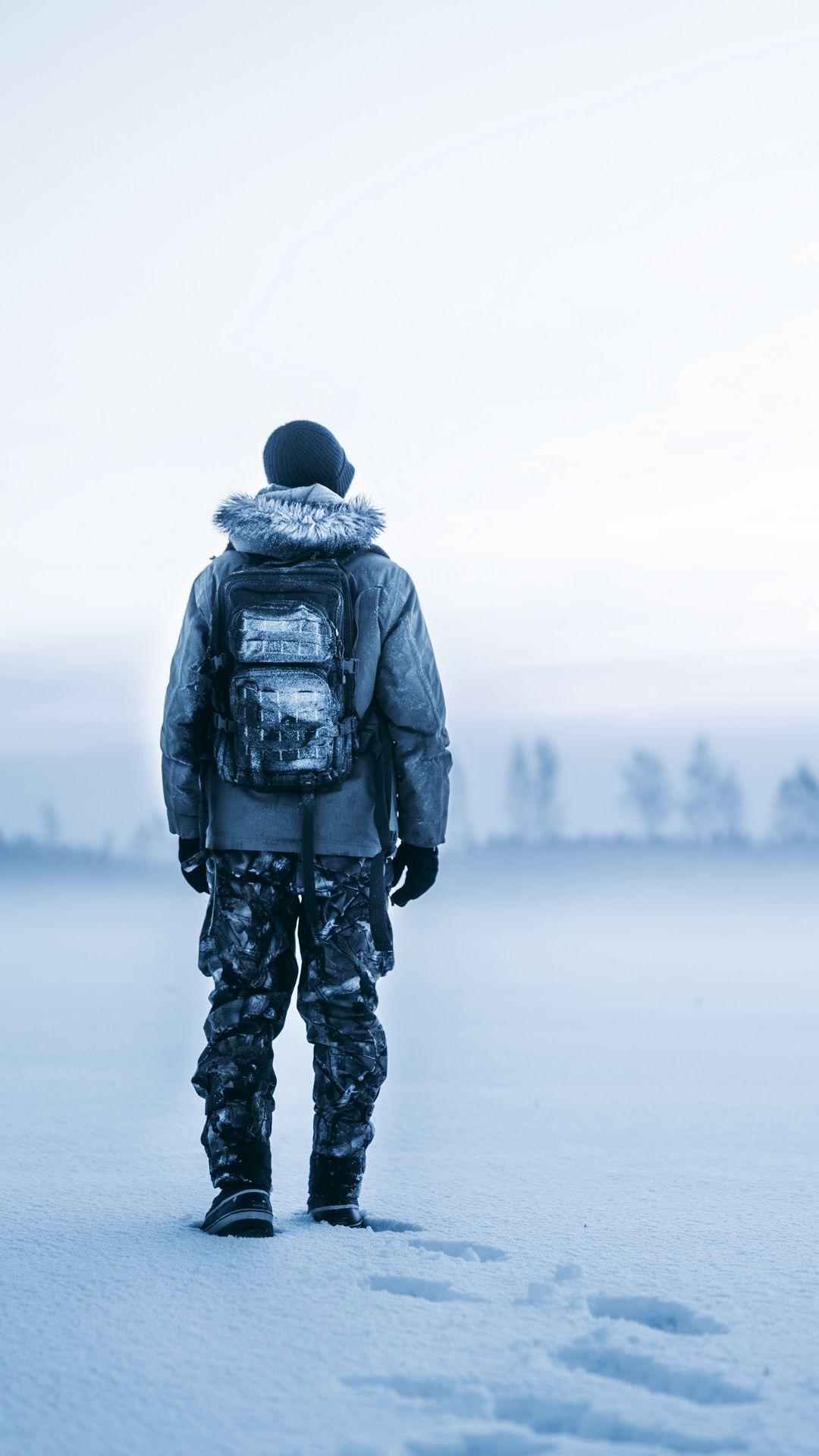 1080x1920 Download wallpaper 1080x1920 man, snow, tourist, backpack, winter samsung galaxy s s note, sony xperia z, z z z htc one, lenovo vibe HD background