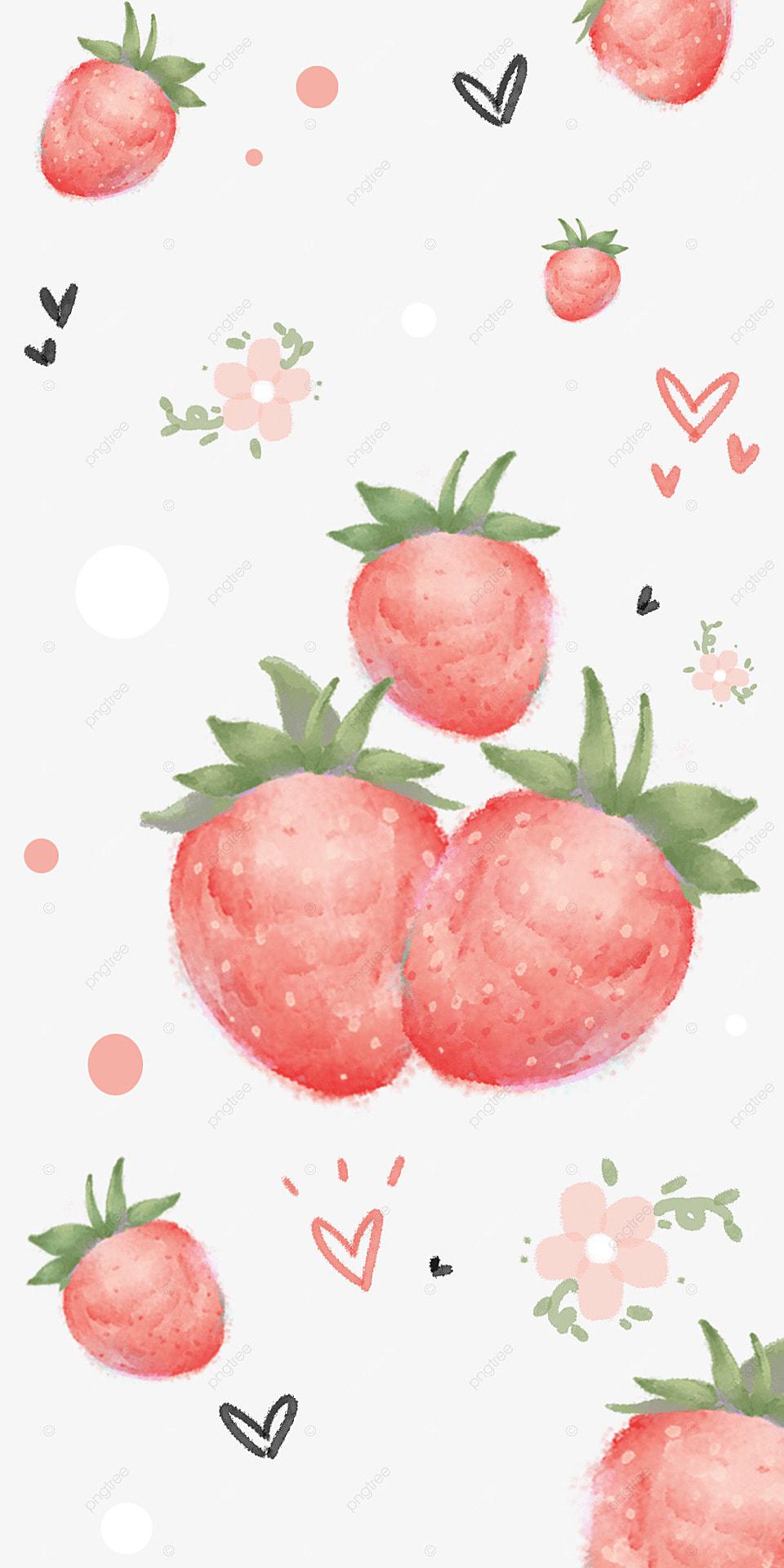 960x1920 Cartoon Cute Watercolor Strawberry Mobile Wallpaper Background, Phone Wallpaper, Watercolor, Strawberry Background Image for Free Download