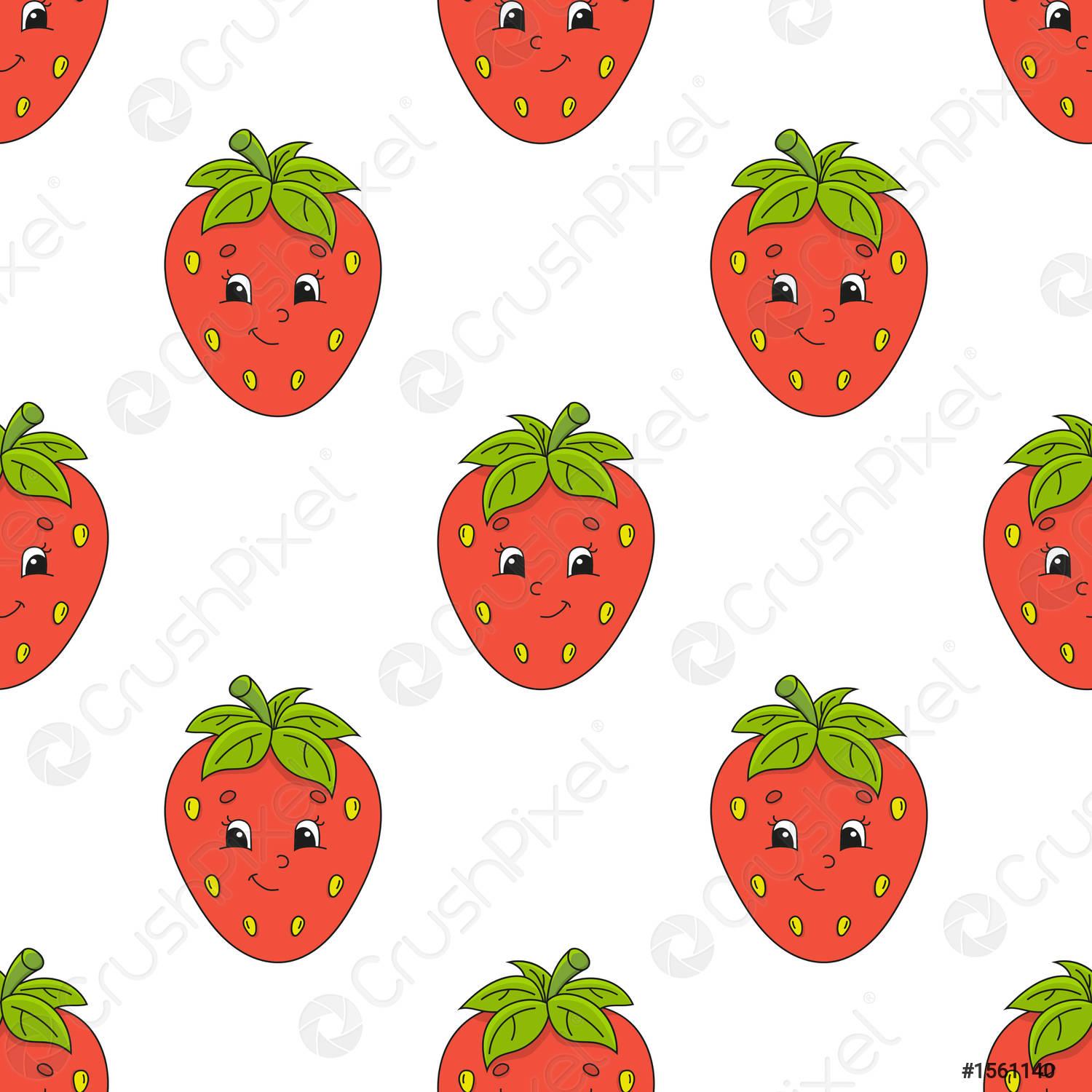 1500x1500 Happy strawberry Colored seamless pattern with cute cartoon character Simple