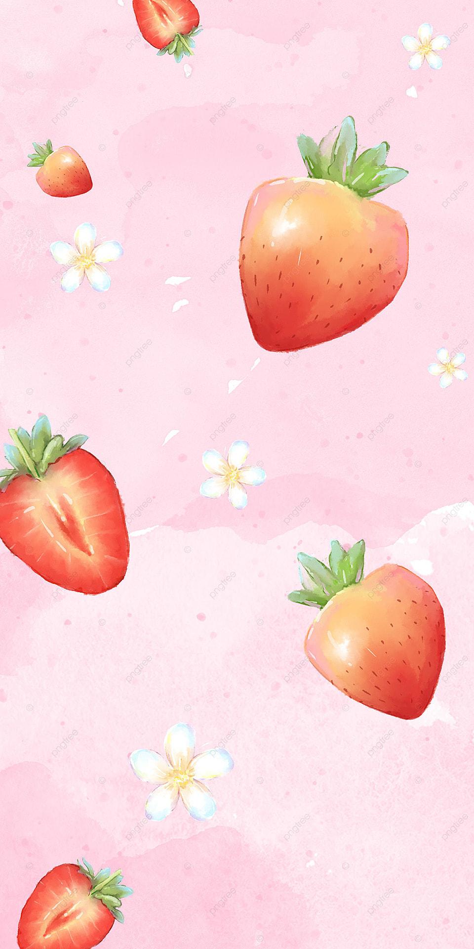 960x1920 Red Strawberry Cute Watercolor Mobile Wallpaper, Strawberry, Pink, Lovely Background Image for Free Download