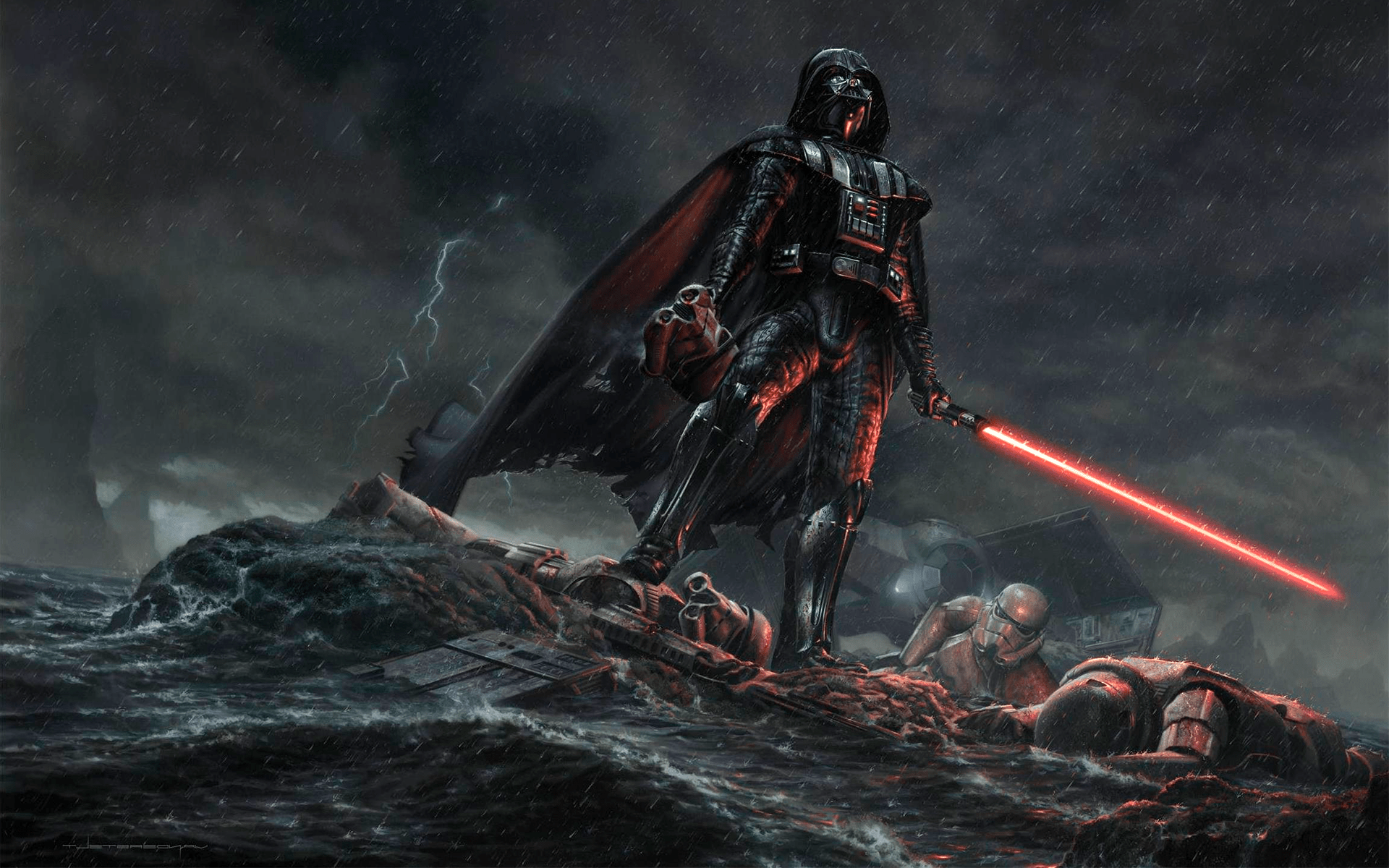 1920x1200 Star Wars, Darth Vader, Storm Troopers, mythology, ghost ship, TIE Advanced, screenshot, computer wallpaper, pc game, geological phenomenon. Mocah HD Wallpaper