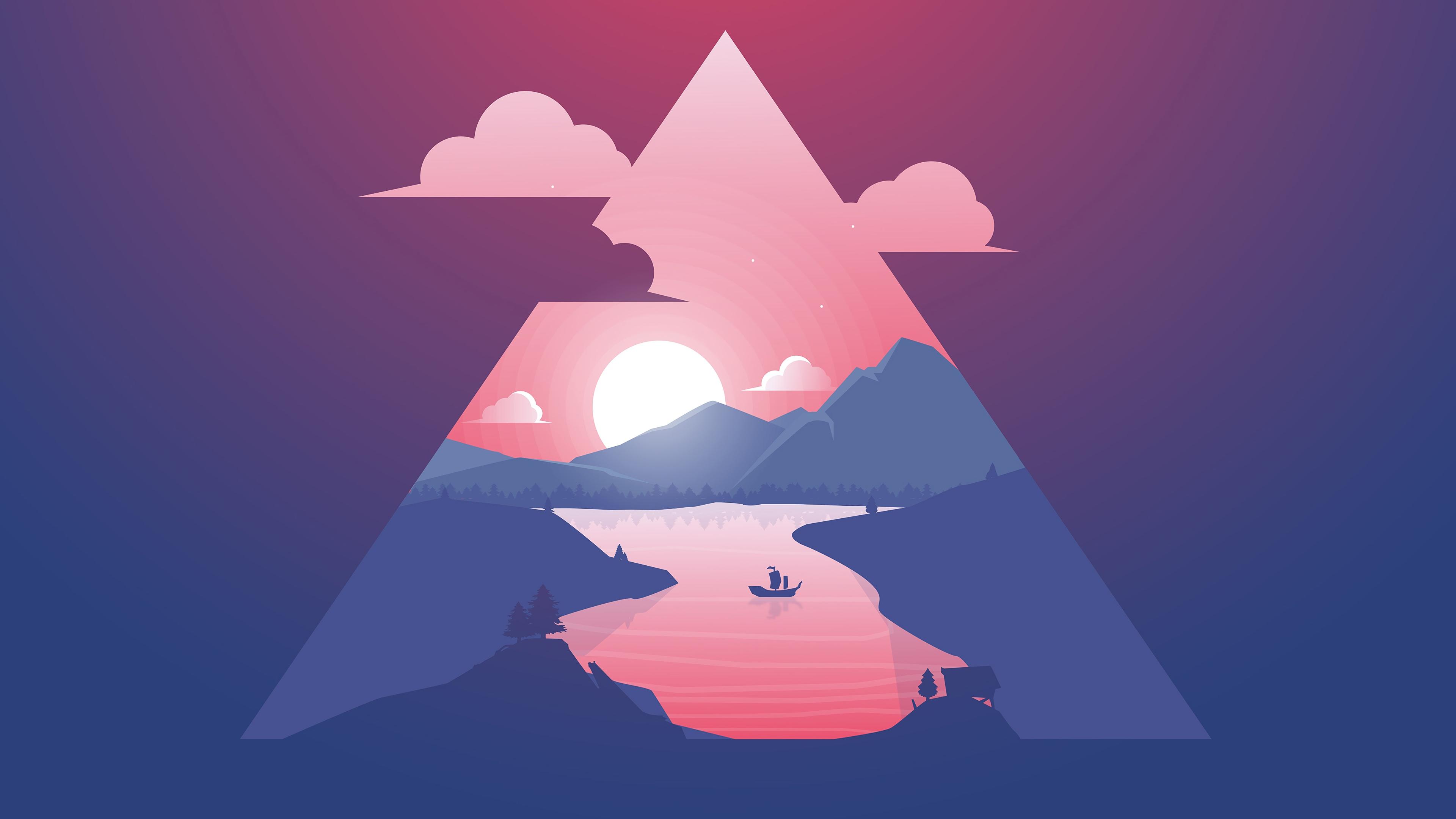 3840x2160 Landscape Mountain Sunset Minimalist Minimalism 4K