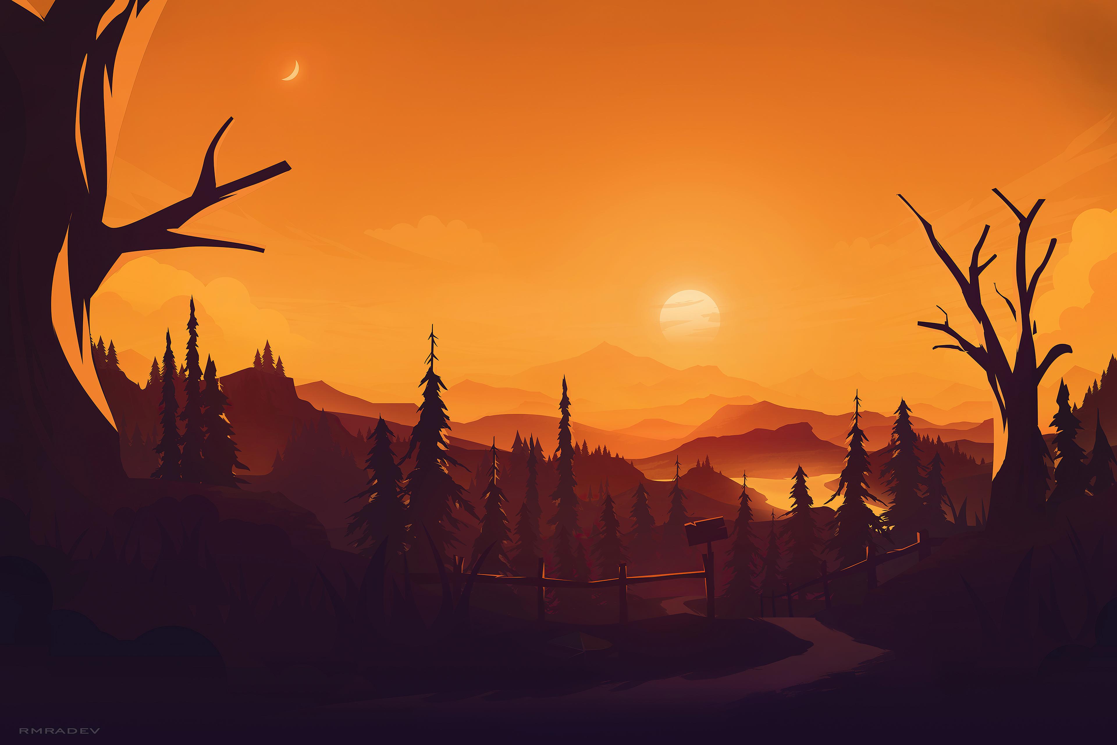 3840x2560 Sunset On Mountains Minimal Art 4k, HD Artist, 4k Wallpaper, Image, Background, Photo and Picture