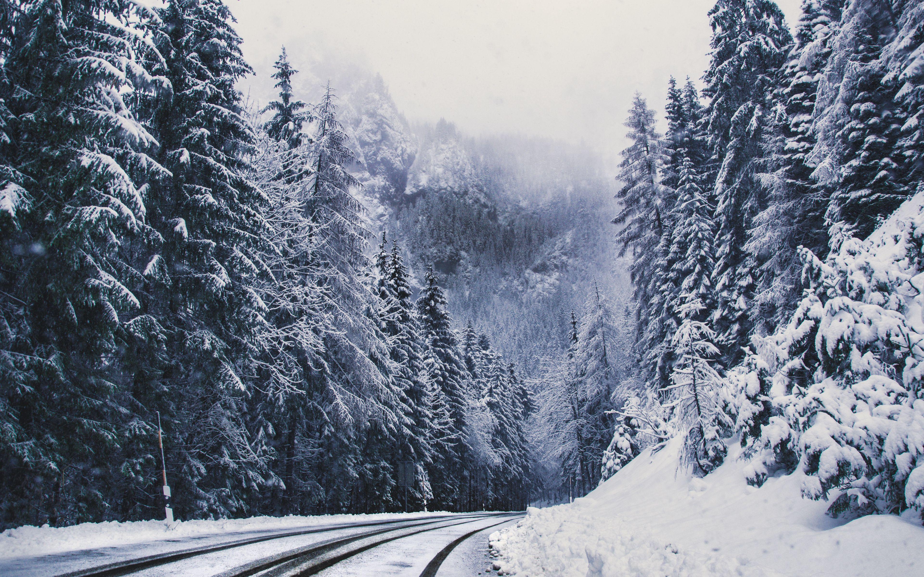 3840x2400 Download wallpaper 3840x2400 road, forest, turn, mountains, snowy, winter, trees 4k ultra HD 16:10 HD background