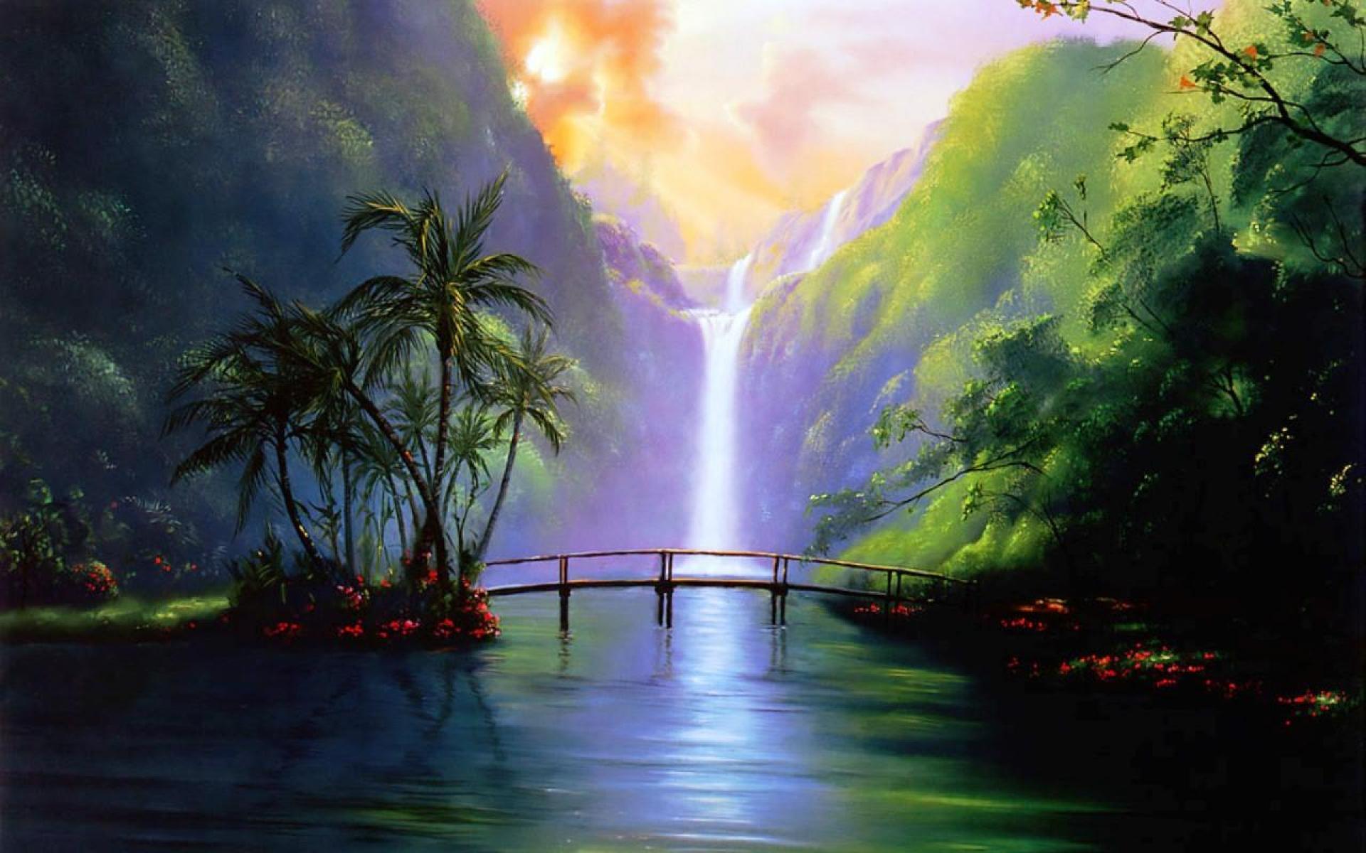 1920x1200 Waterfall Painting Picture