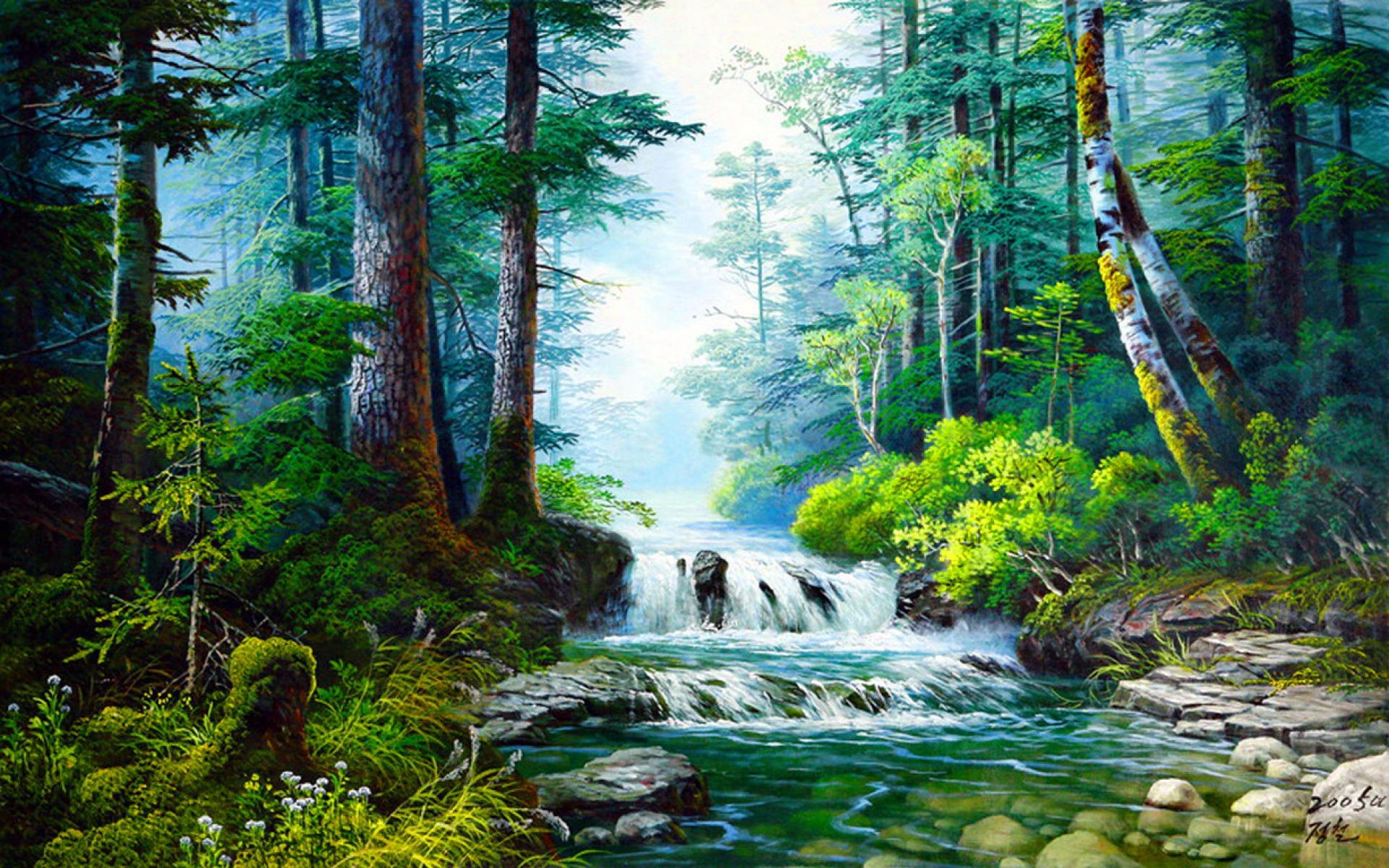 Waterfall Painting Wallpapers - Top Free Waterfall Painting Backgrounds ...